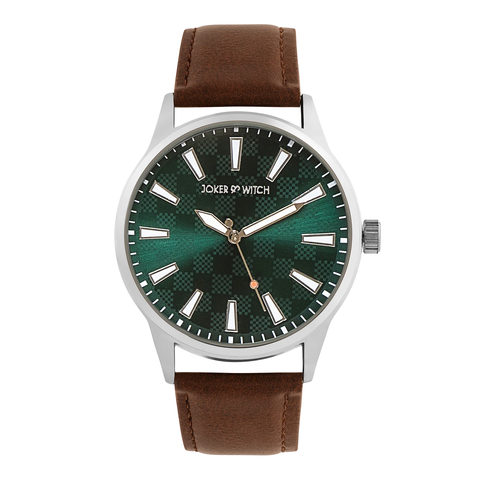 Checkered Green XLarge Dial Brown PU Strap Men's Watch - Image 3
