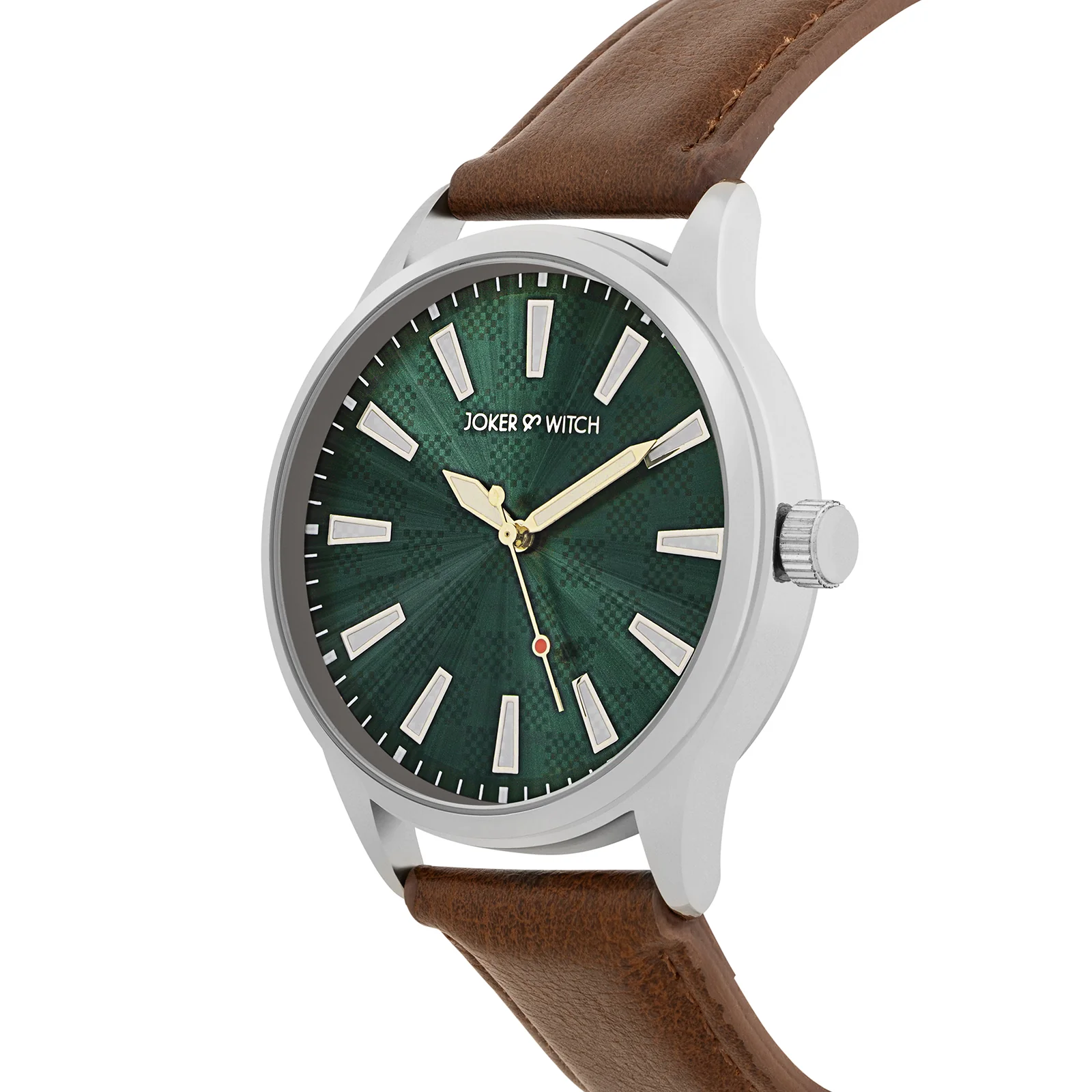 Checkered Green XLarge Dial Brown PU Strap Men's Watch - Image 4