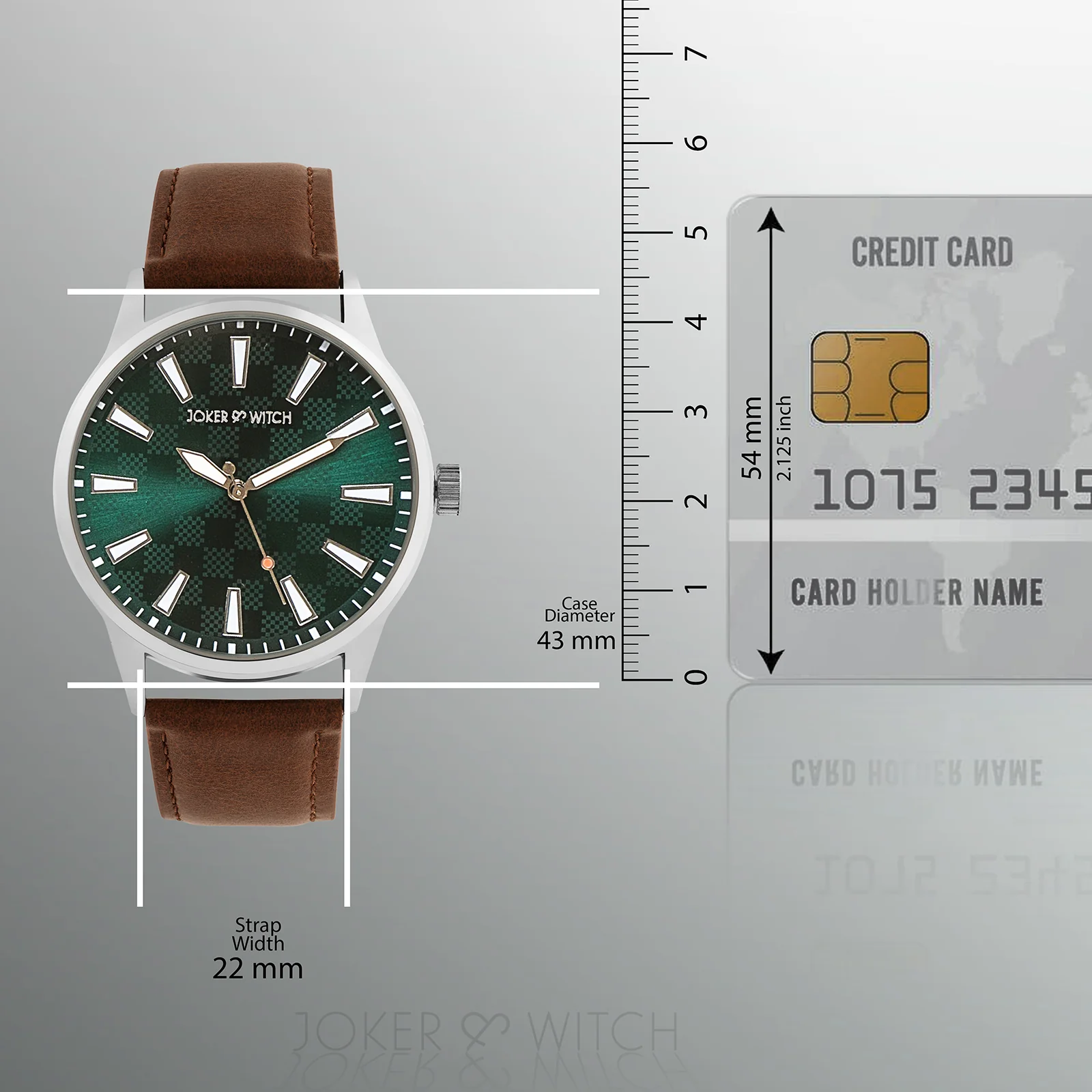 Checkered Green XLarge Dial Brown PU Strap Men's Watch - Image 8