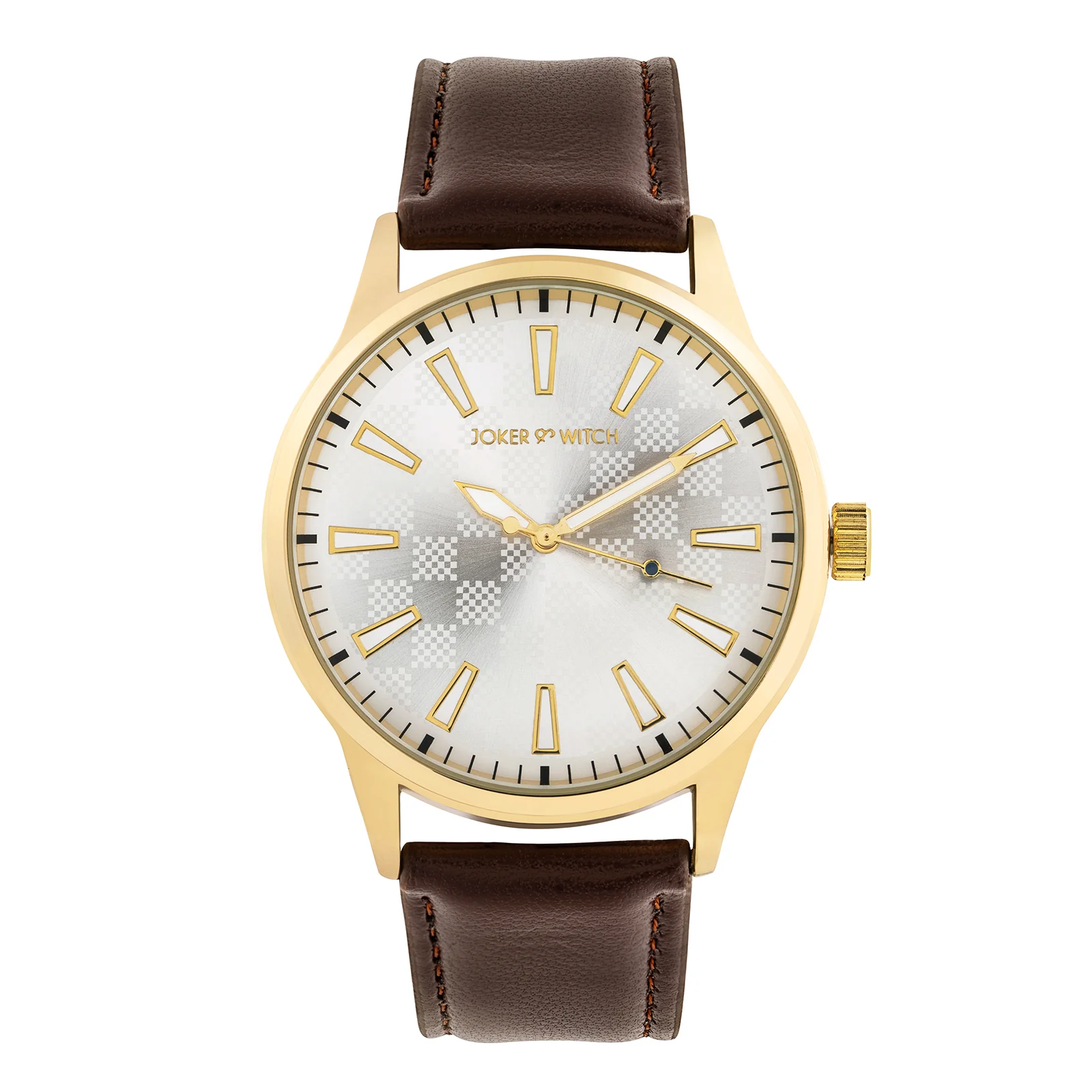 Checkered Silver Large Dial Brown PU Strap Men's Watch - Image 3