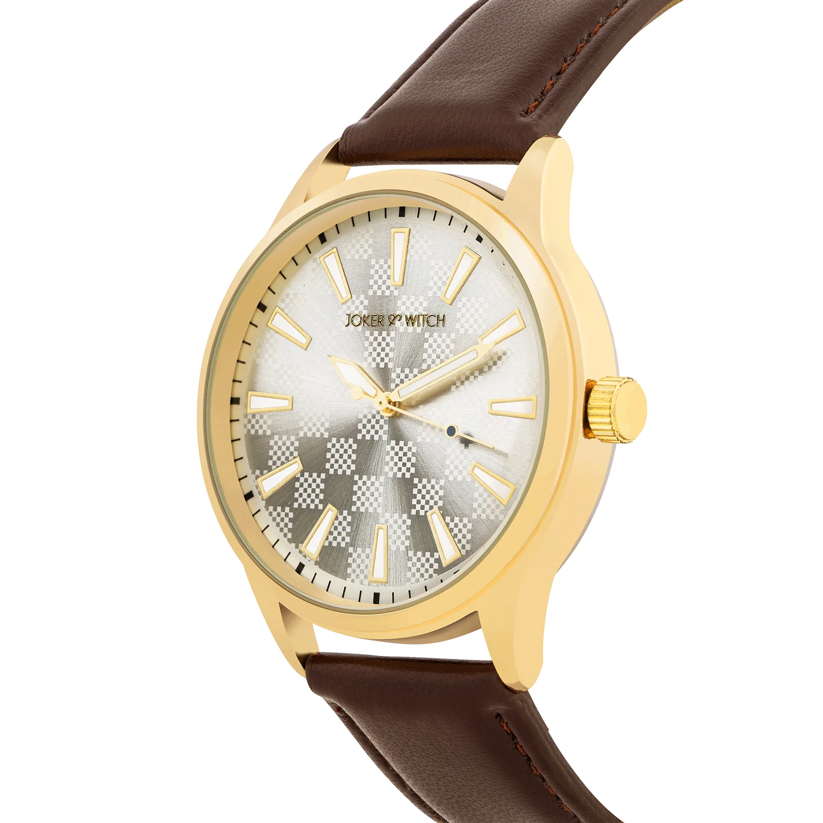 Checkered Silver Large Dial Brown PU Strap Men's Watch - Image 4