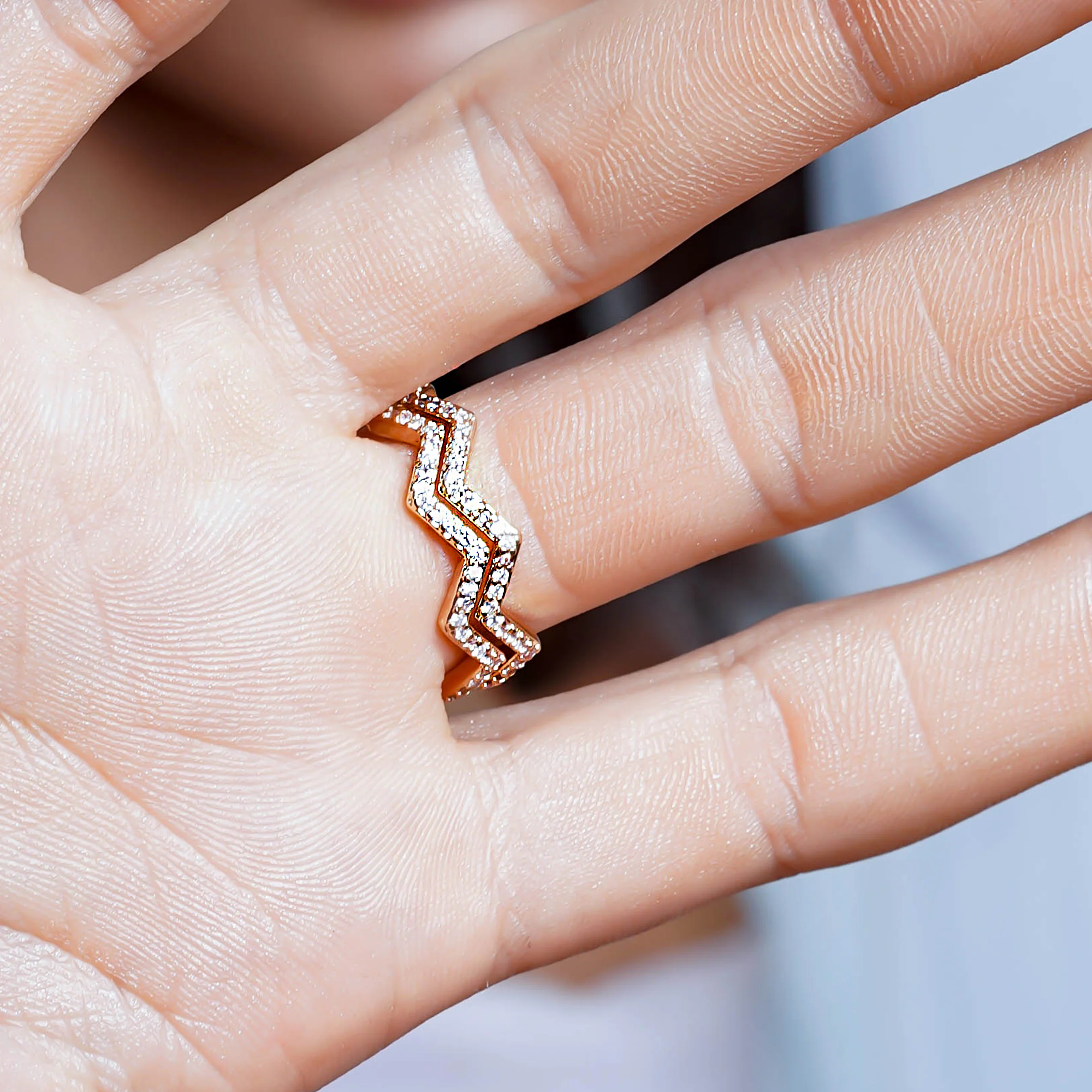 Chevron Dainty Gold Ring - Image 7