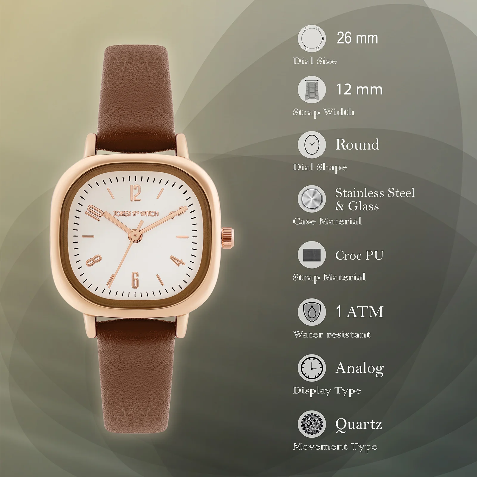 Cinque Cream Mini Square Dial Chocolate PU Strap Women's Watch - Image 8
