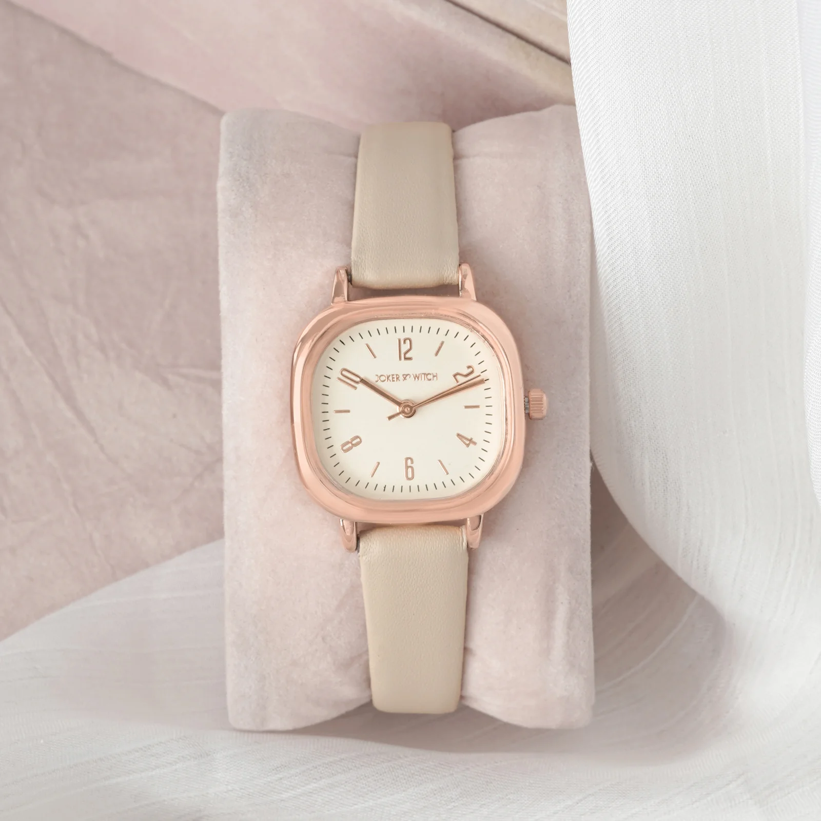 Cinque White Mini Square Dial Beige PU Strap Women's Watch - Image 3