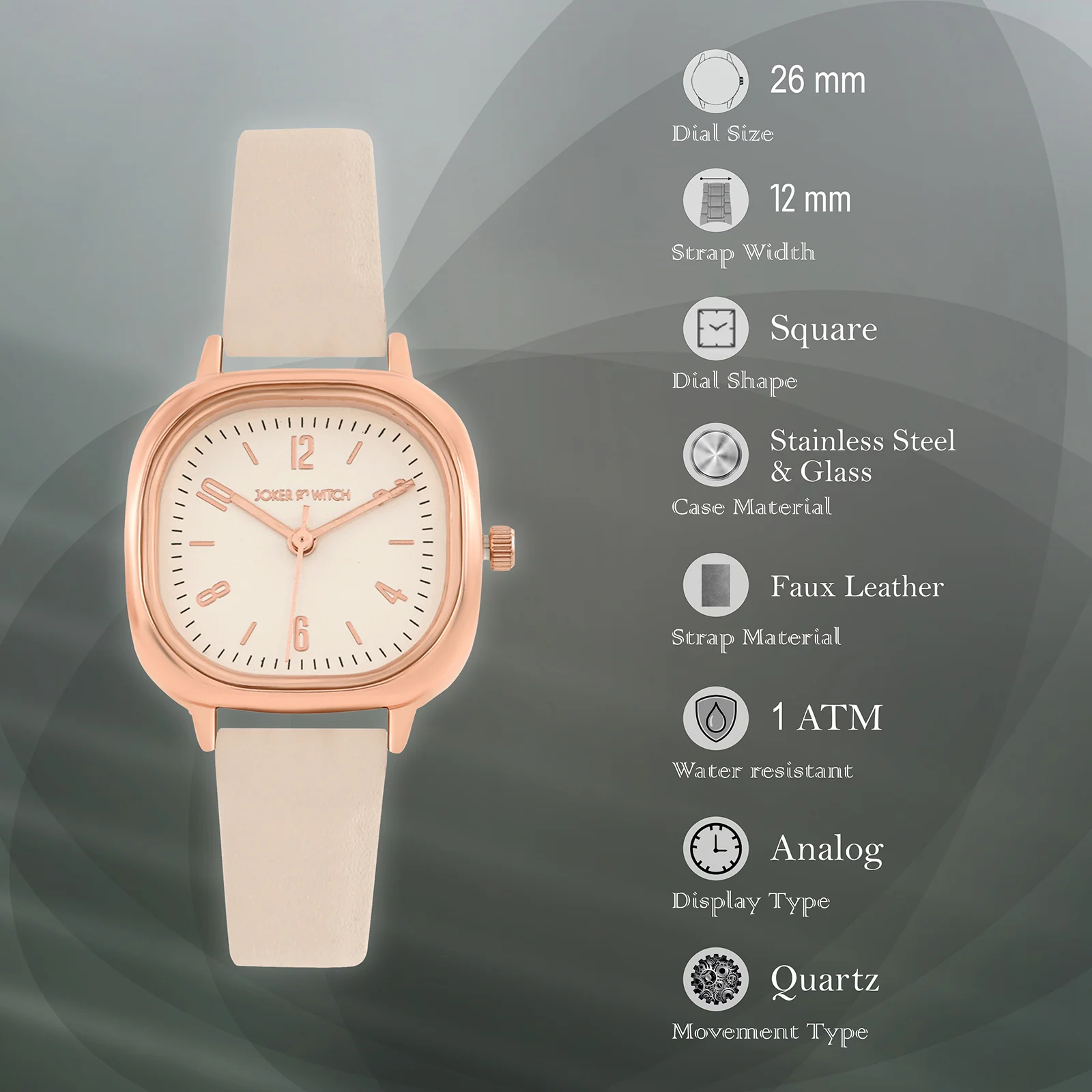 Cinque White Mini Square Dial Beige PU Strap Women's Watch - Image 7