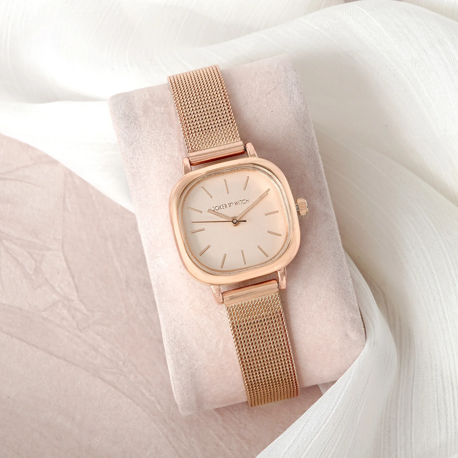 Cinque Beige Mini Square Dial Rose Gold Mesh Strap Women's Watch - Image 3