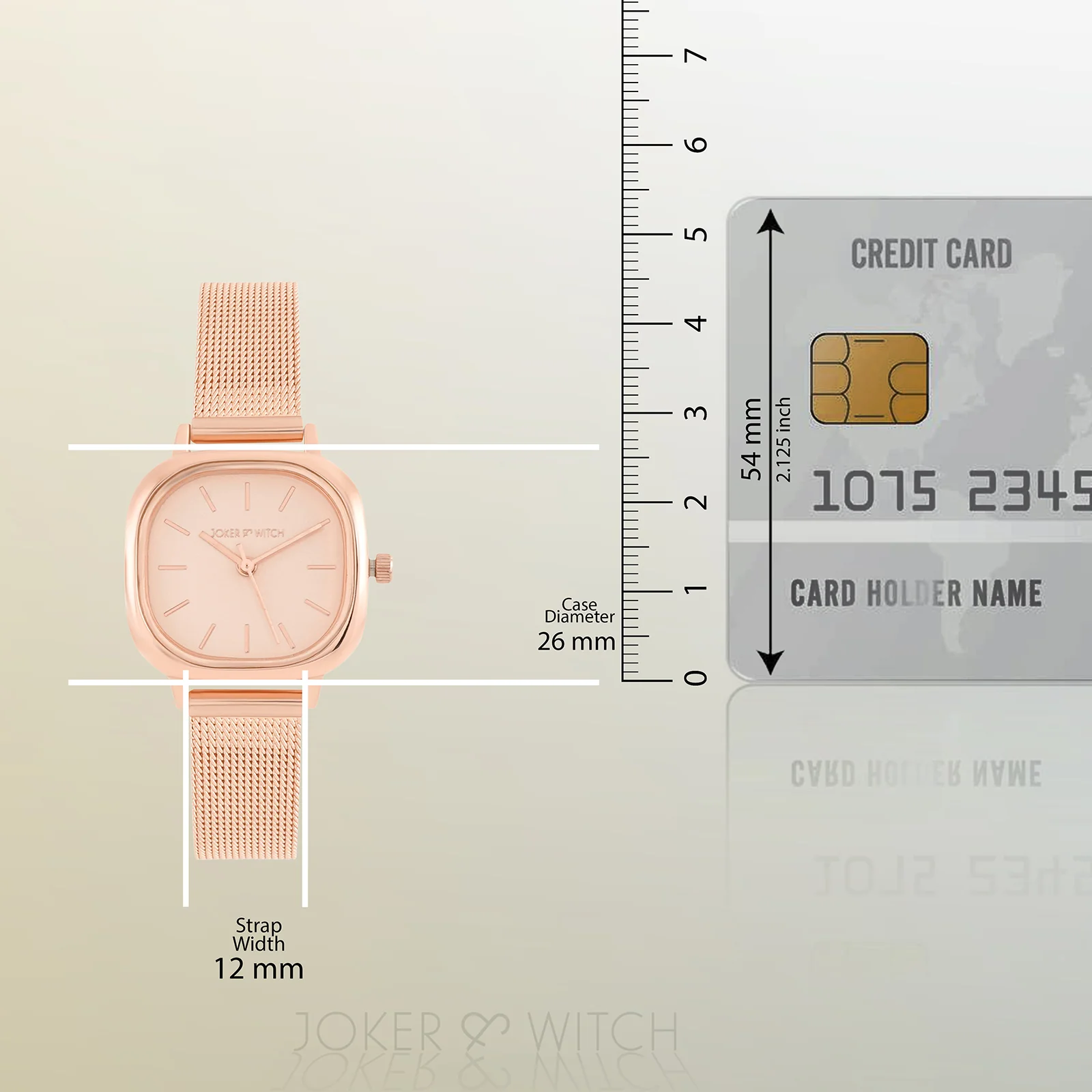 Cinque Beige Mini Square Dial Rose Gold Mesh Strap Women's Watch - Image 8