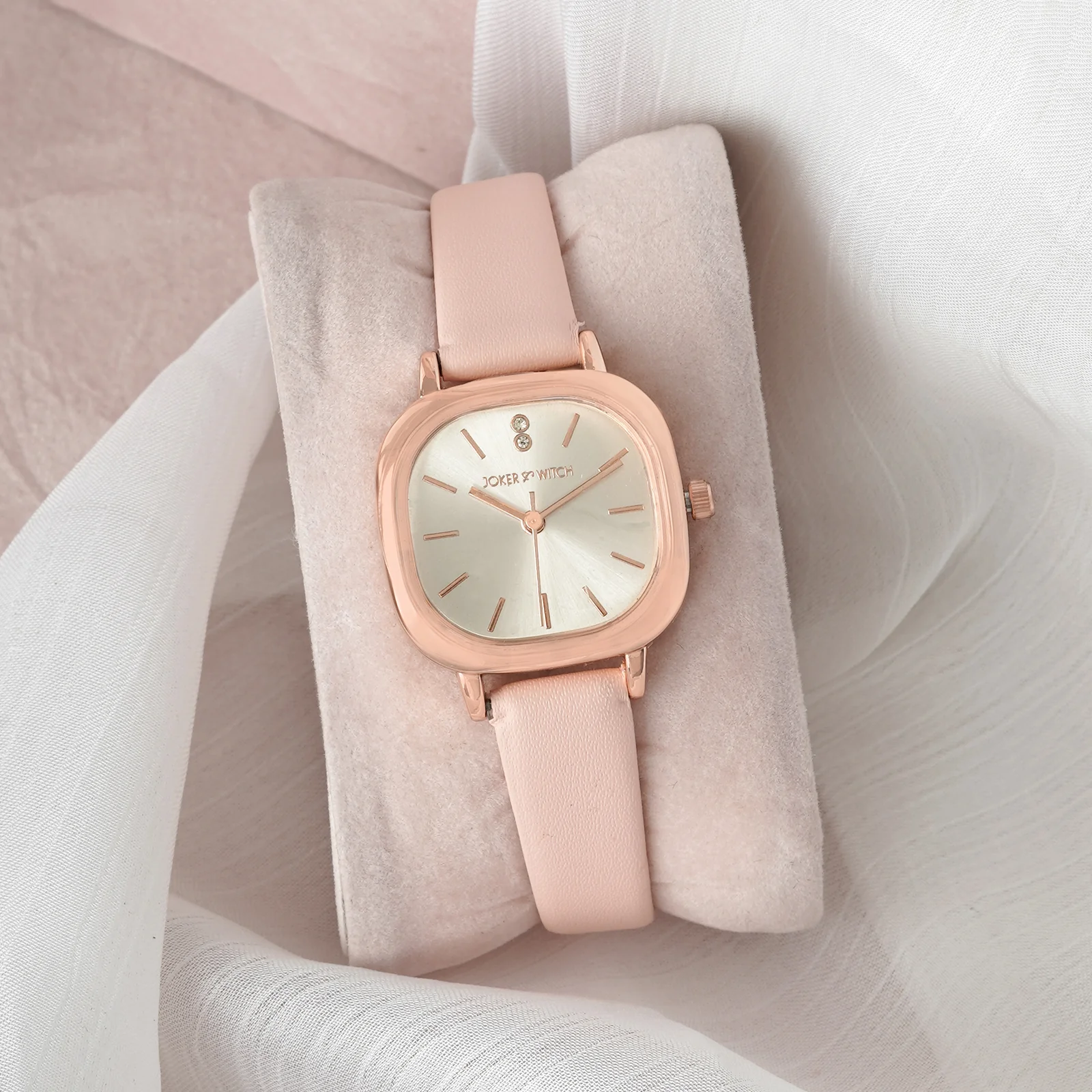Cinque White Mini Square Dial Pink PU Strap Women's Watch - Image 3