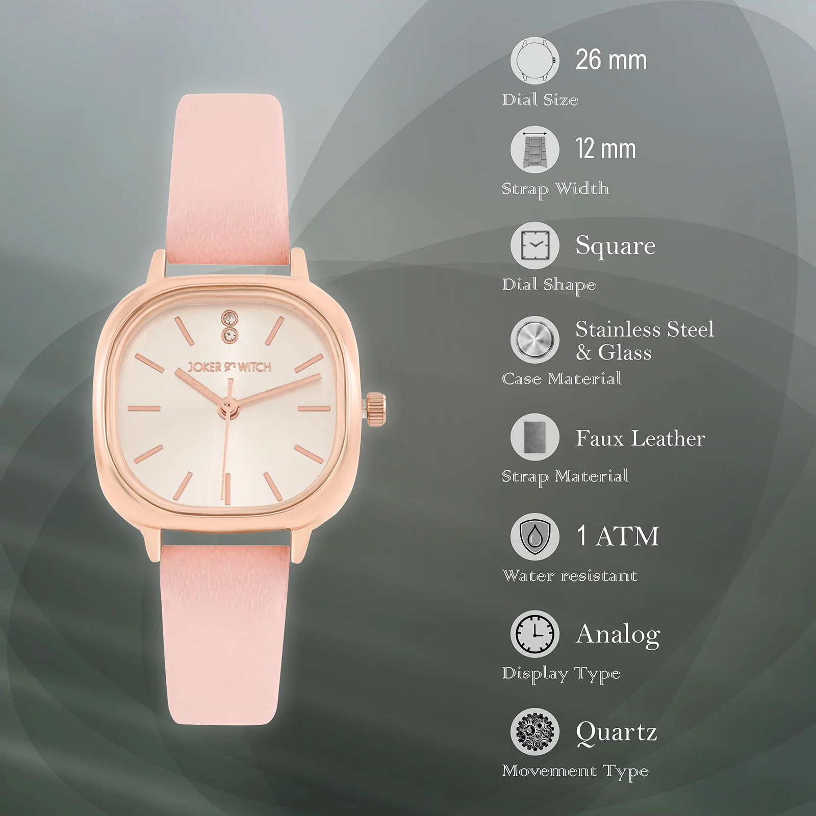 Cinque White Mini Square Dial Pink PU Strap Women's Watch - Image 7
