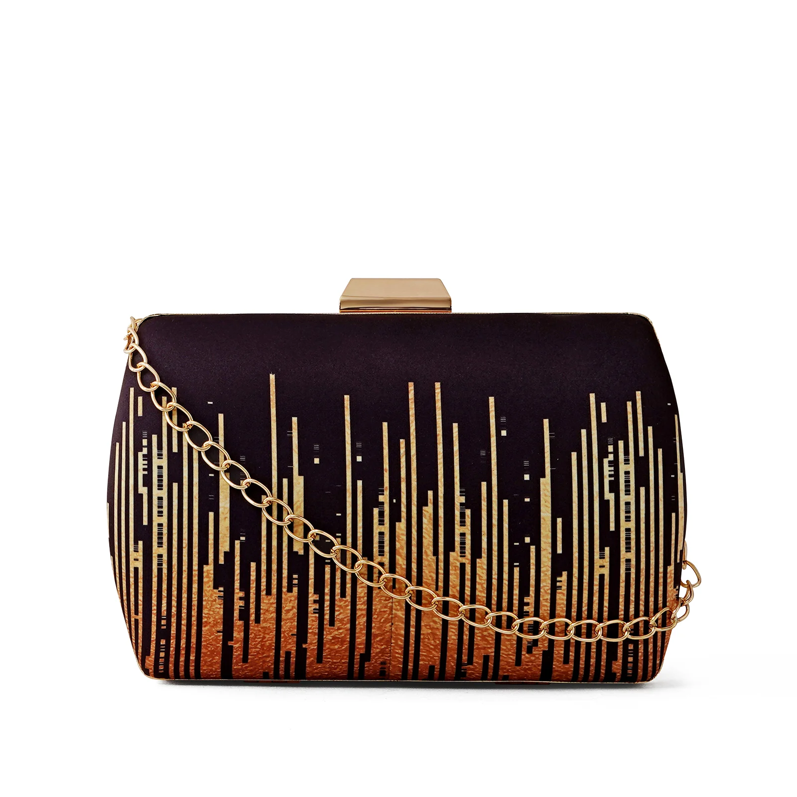 City Scape Black and Gold Printed Clutch - Image 3