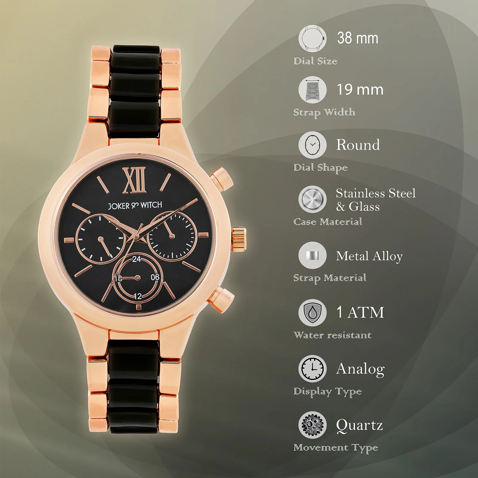 Clara Black Large Dial Linked Chain Strap Women's Watch - Image 8