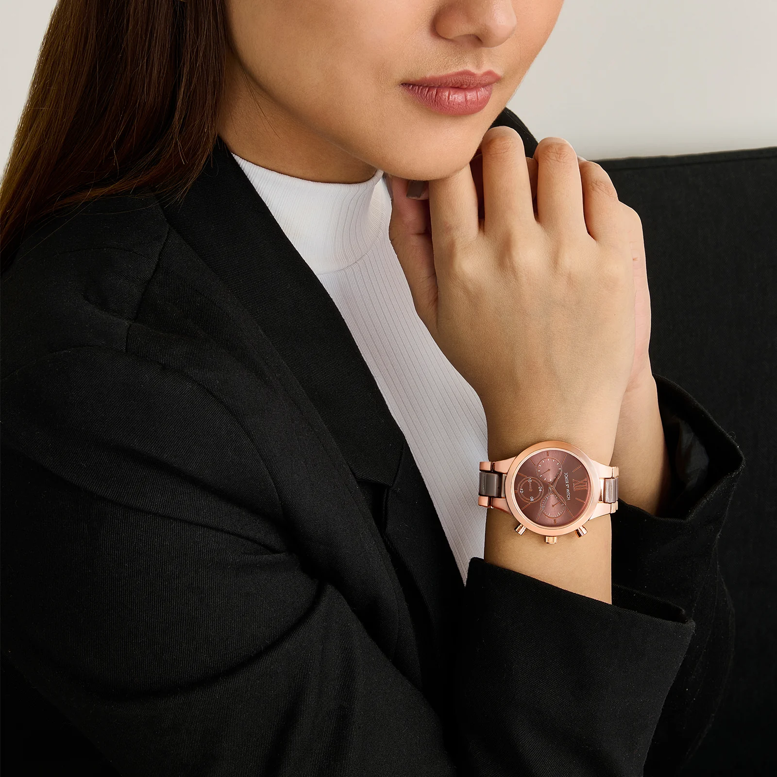 Clara Taupe Large Dial Dual Tone Linked Chain Strap Women's Watch - Image 2