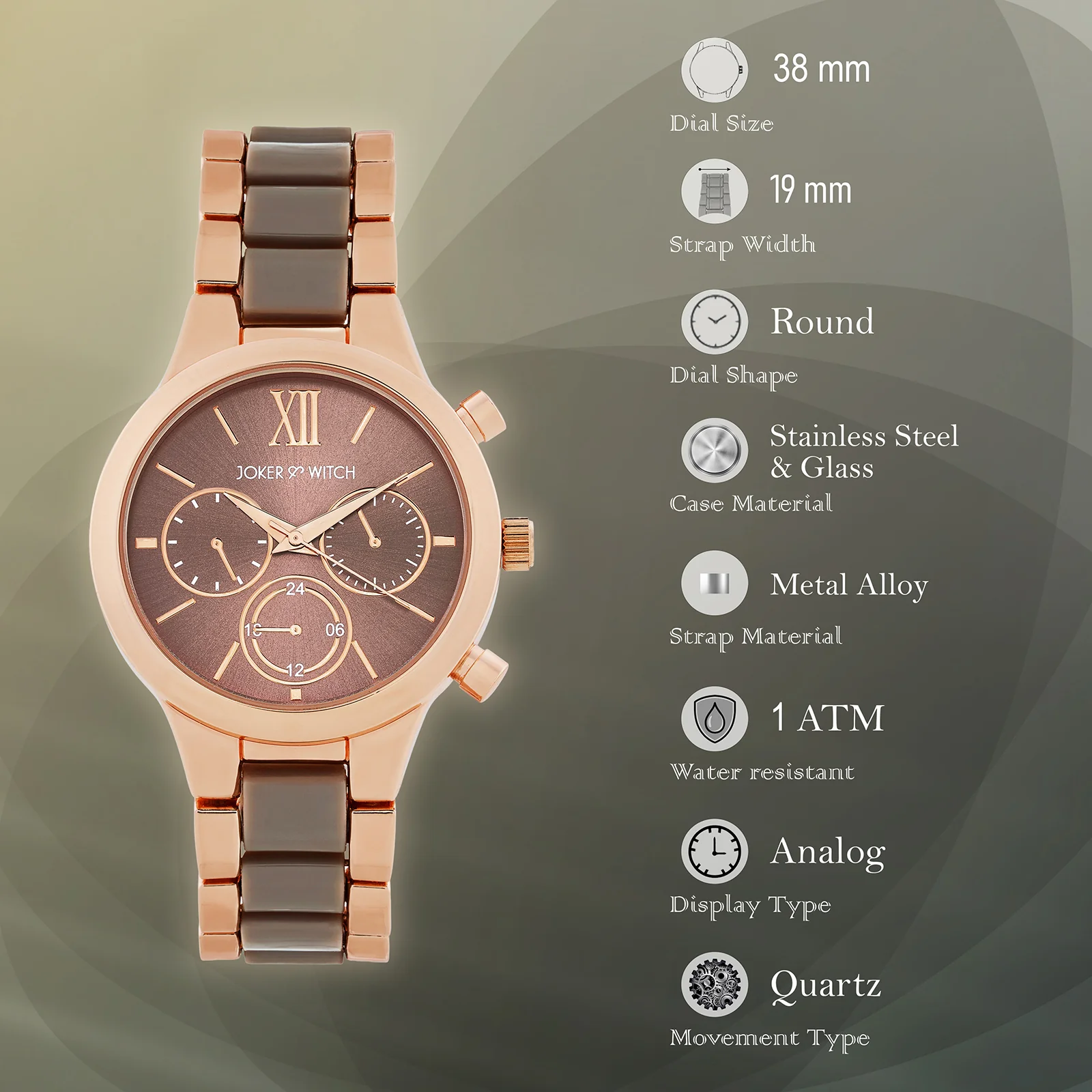 Clara Taupe Large Dial Dual Tone Linked Chain Strap Women's Watch - Image 7