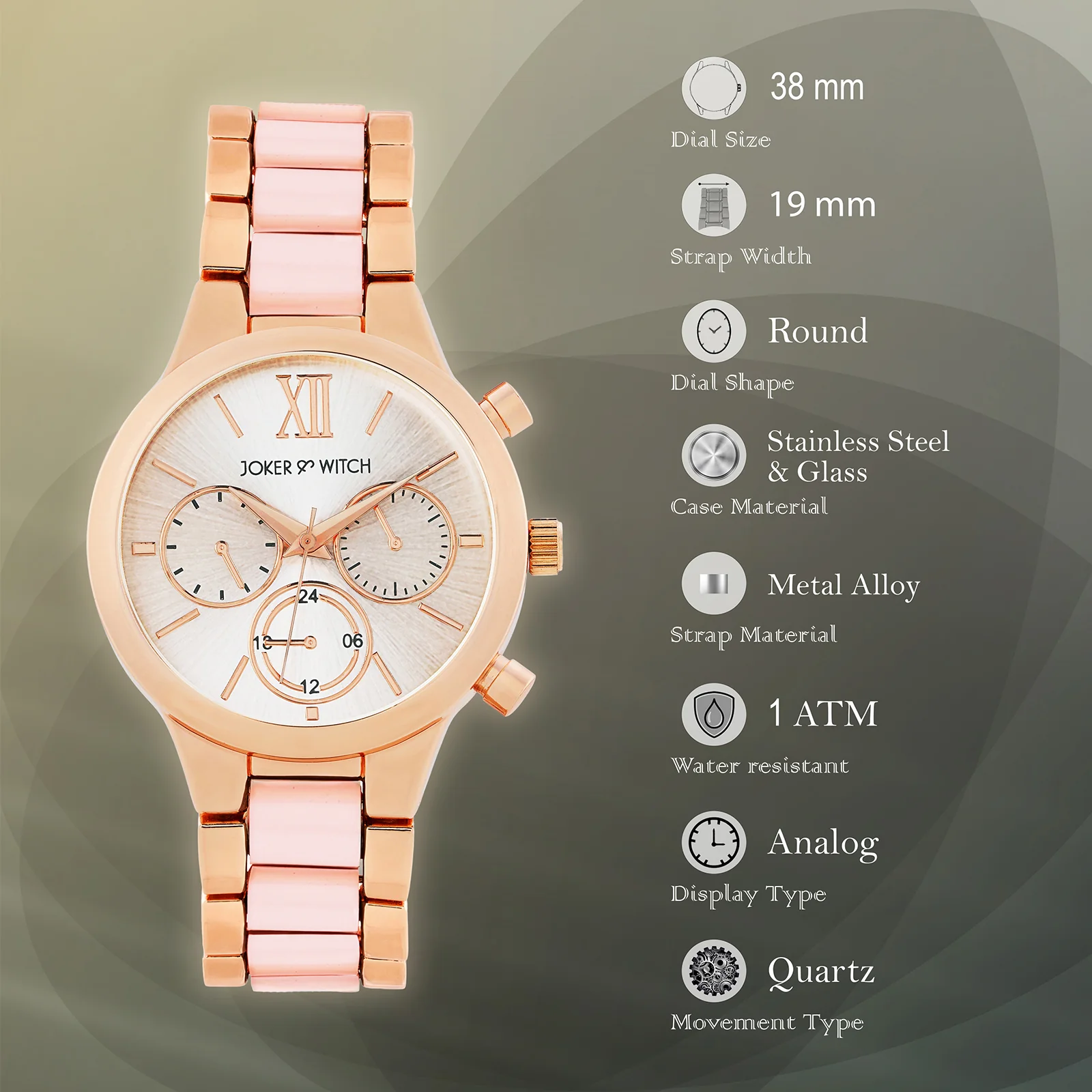 Clara Silver Large Dial Pink Linked Chain Strap Women's Watch - Image 8