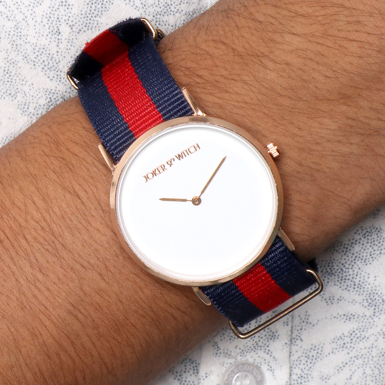 Classic White Large Dial Blue & Red Nato Strap Unisex Watch - Image 2