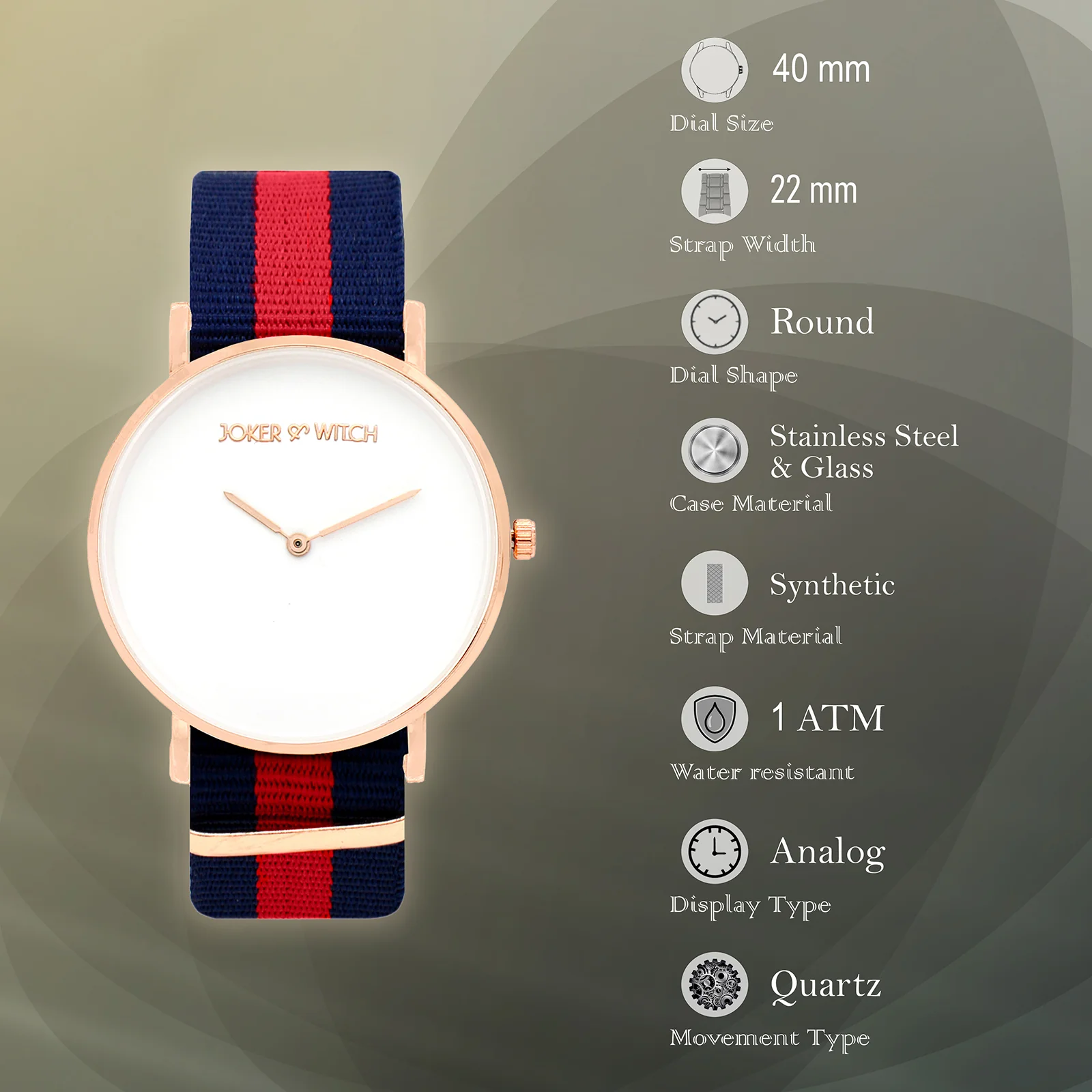 Classic White Large Dial Blue & Red Nato Strap Unisex Watch - Image 7