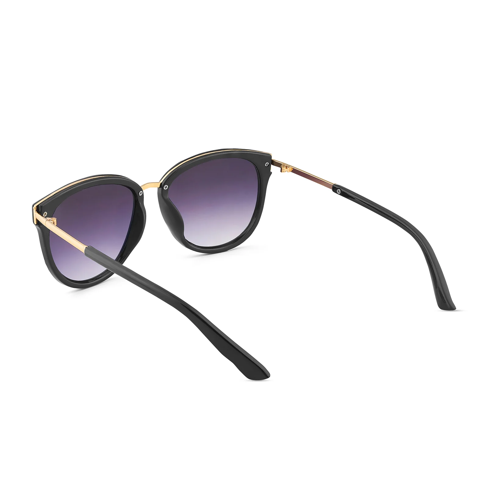 Coastin' Oval Purple Ombre Lens Black Frame Sunglasses with Gold Accents - Image 3