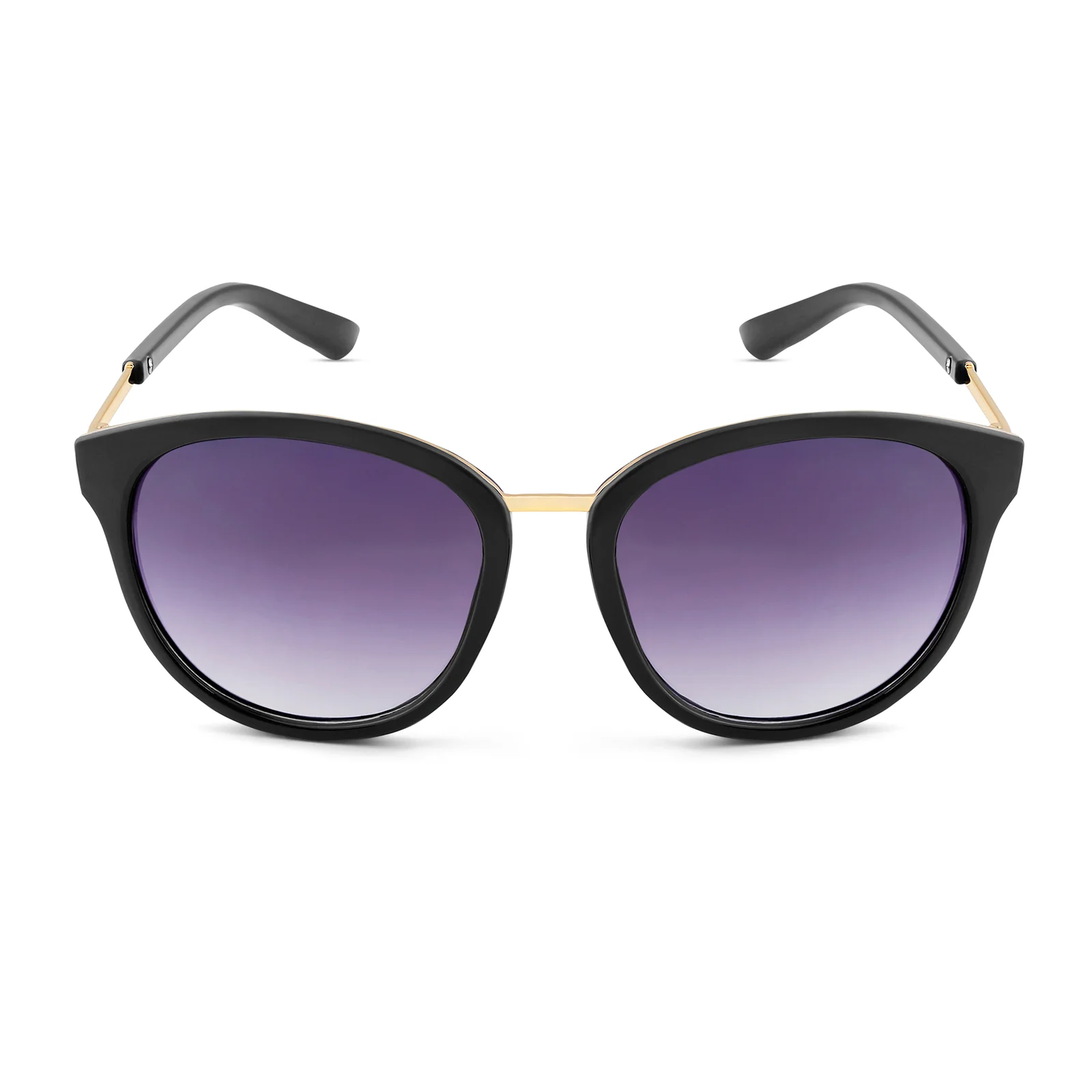 Coastin' Oval Purple Ombre Lens Black Frame Sunglasses with Gold Accents - Image 4