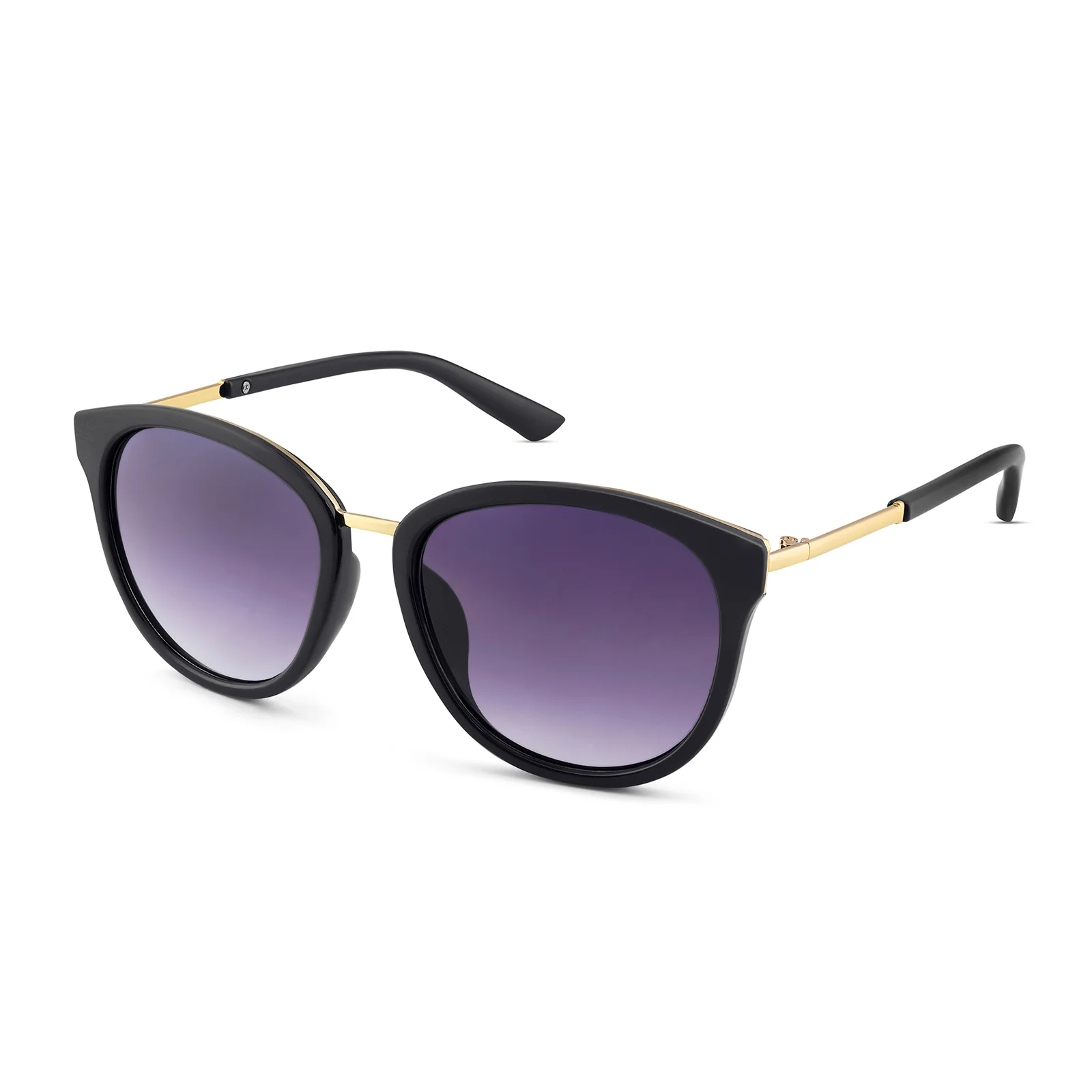 Coastin' Oval Purple Ombre Lens Black Frame Sunglasses with Gold Accents - Image 5