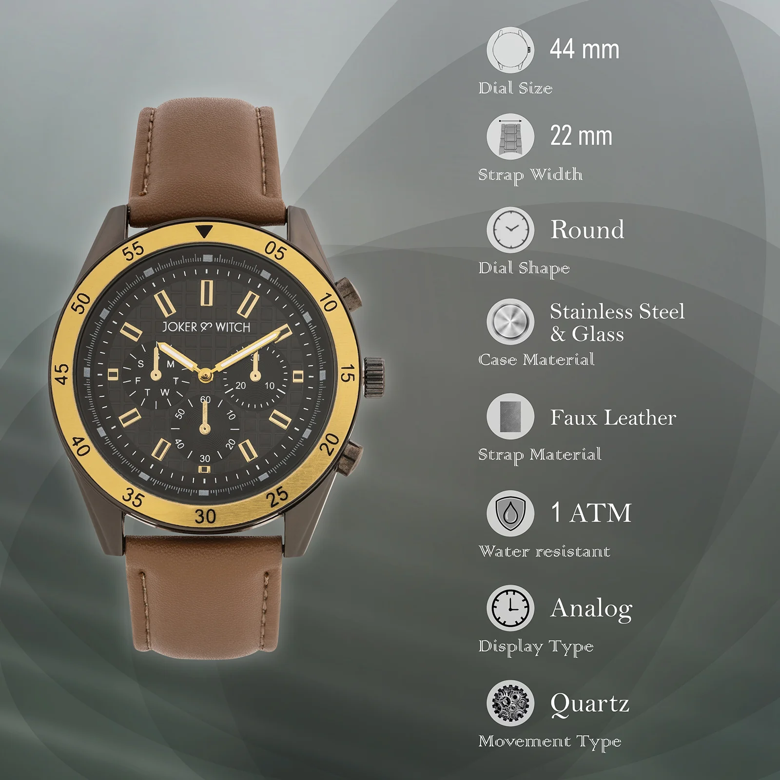 Cobalt Black XLarge Dial Brown PU Strap Men's Watch - Image 7