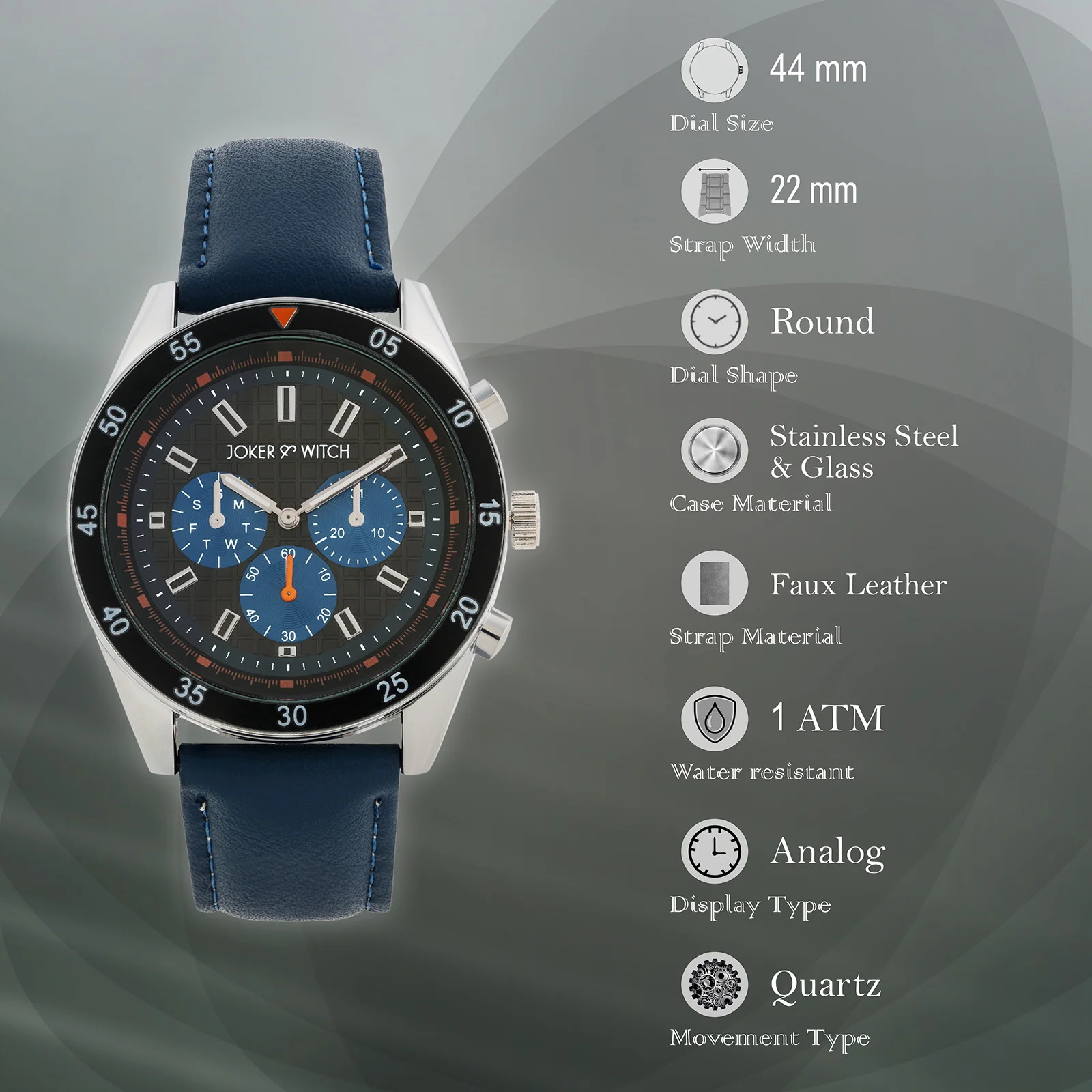 Cobalt Black XLarge Dial Blue PU Strap Men's Watch - Image 7
