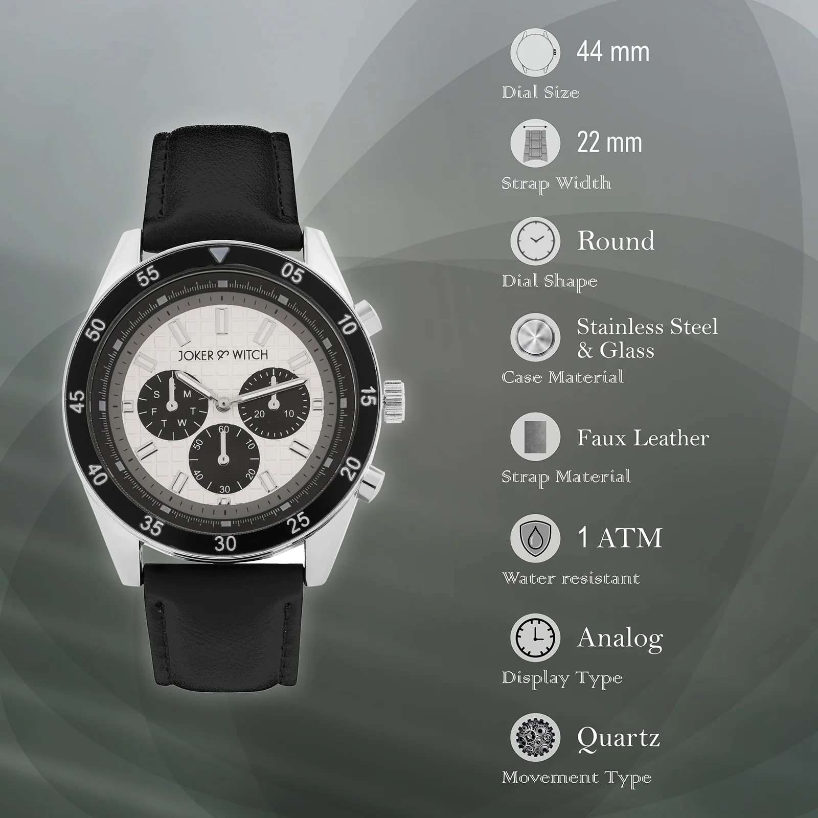 Cobalt Silver XLarge Dial Black PU Strap Men's Watch - Image 7