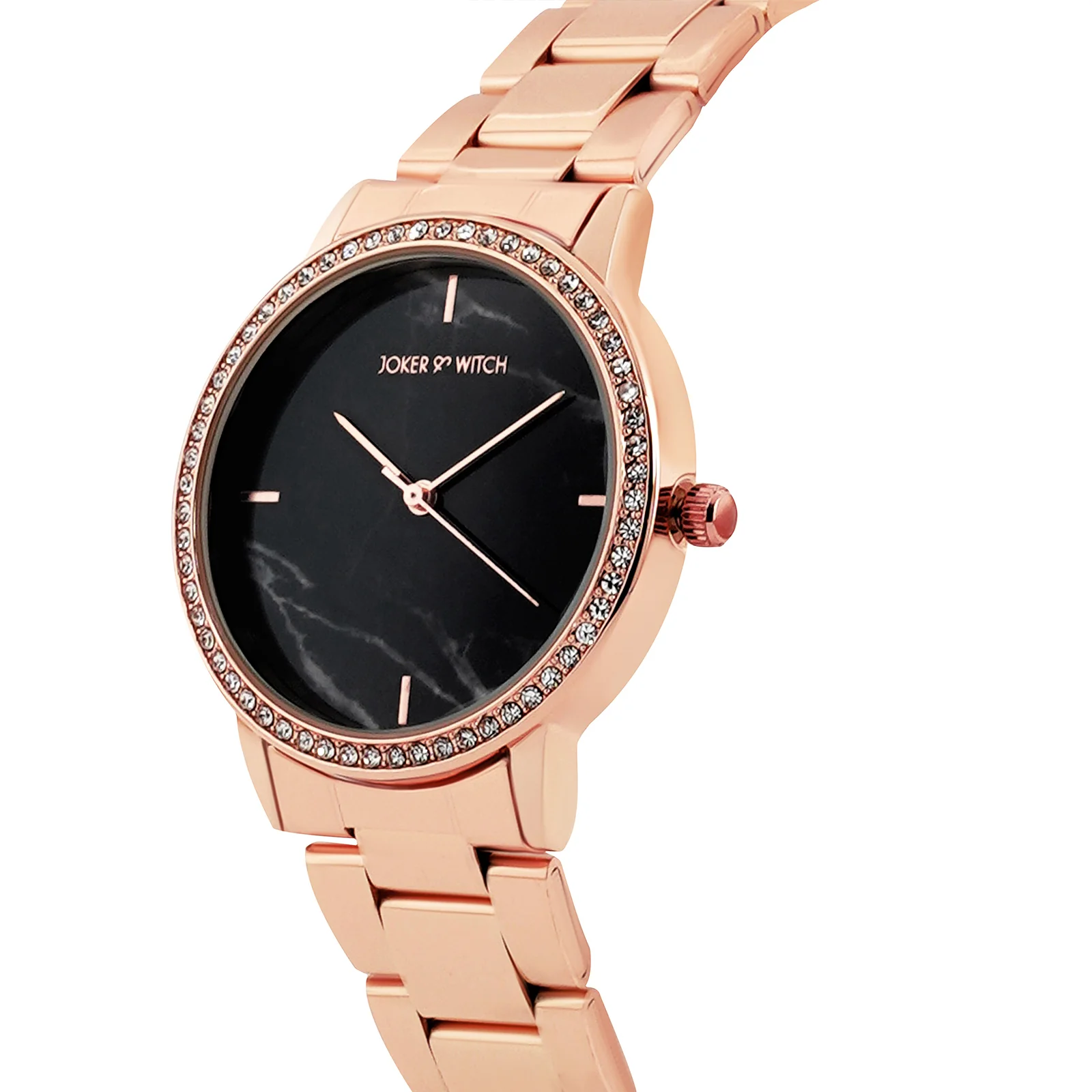 Comet Black Marble Medium Rhinestone Dial Rose Gold Linked Chain Strap Women's Watch - Image 4