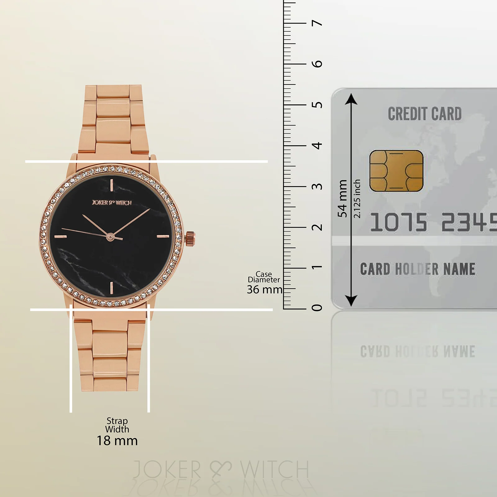 Comet Black Marble Medium Rhinestone Dial Rose Gold Linked Chain Strap Women's Watch - Image 8