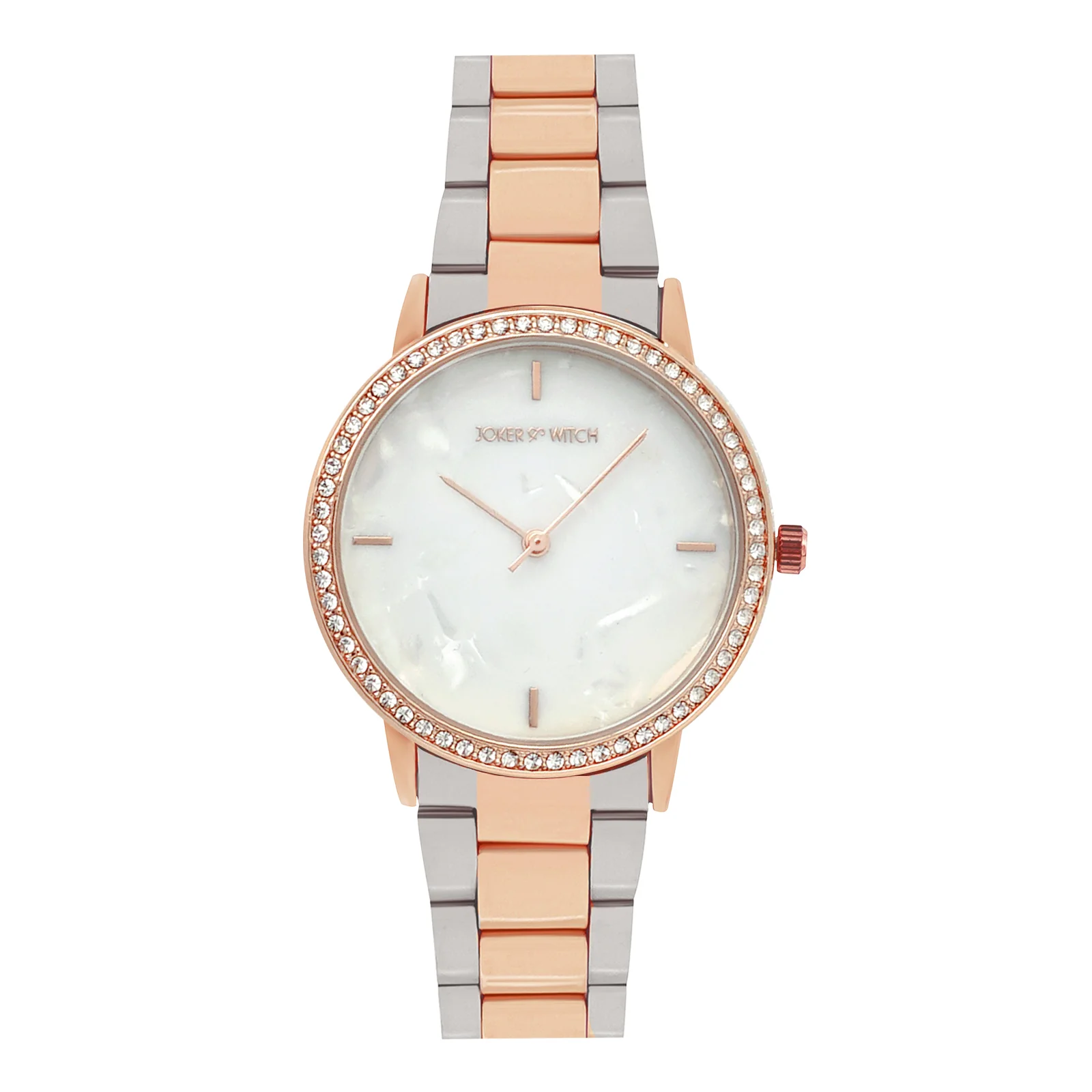 Comet White MOP Medium Rhinestone Dial Dual Tone Linked Chain Strap Women's Watch - Image 2