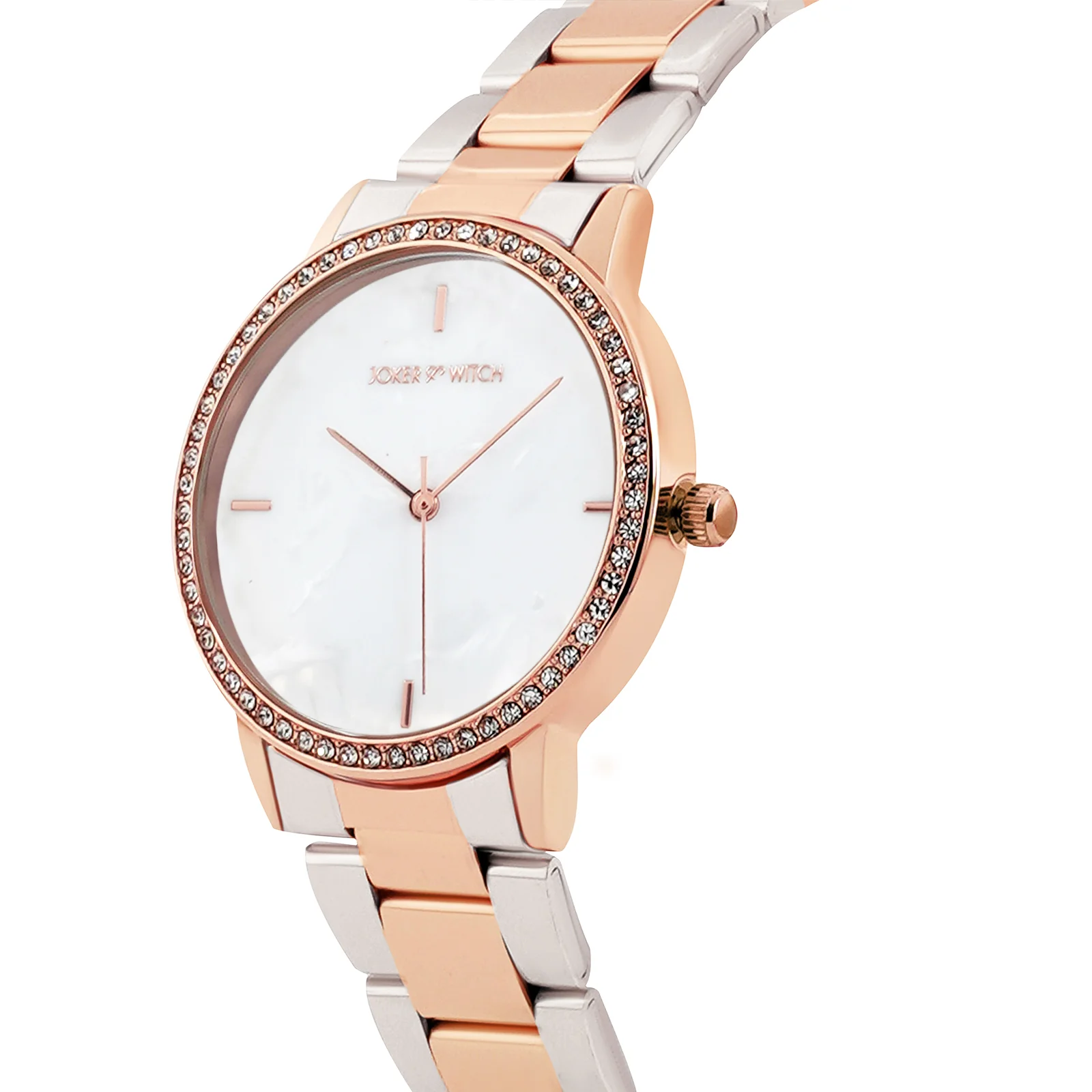 Comet White MOP Medium Rhinestone Dial Dual Tone Linked Chain Strap Women's Watch - Image 4