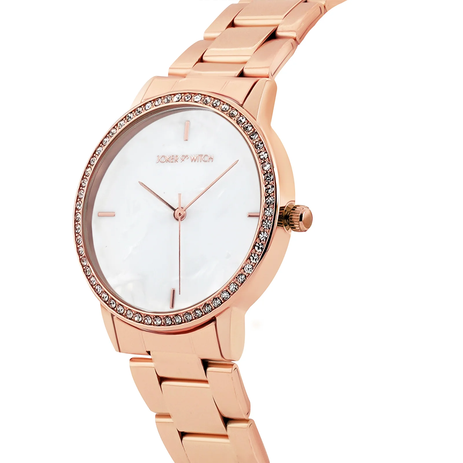 Comet White MOP Medium Rhinestone Dial Rose Gold Linked Chain Strap Women's Watch - Image 4
