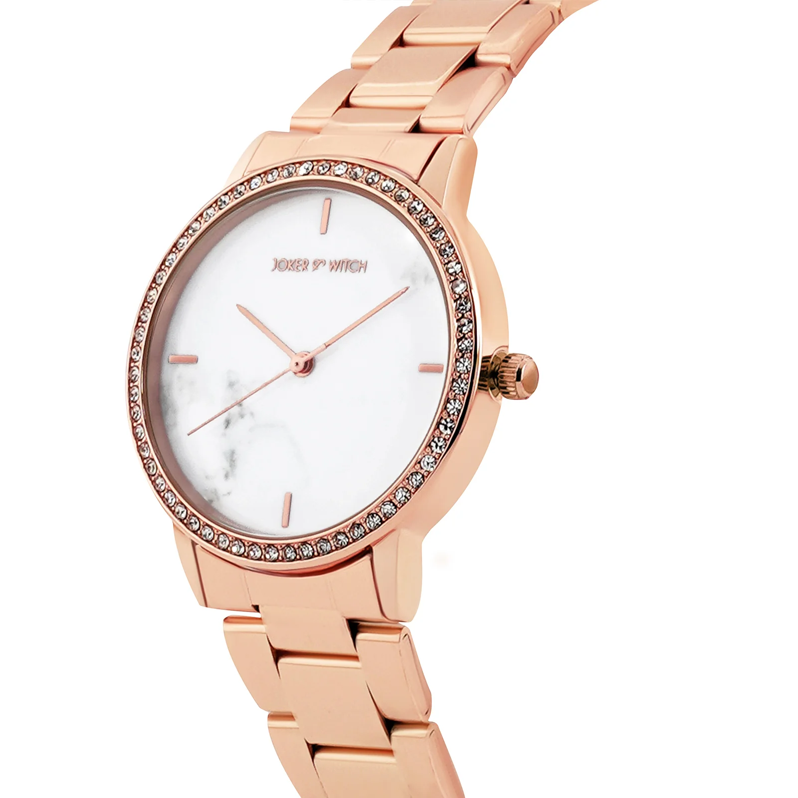 Comet White Marble Medium Rhinestone Dial Rose Gold Linked Chain Strap Women's Watch - Image 4