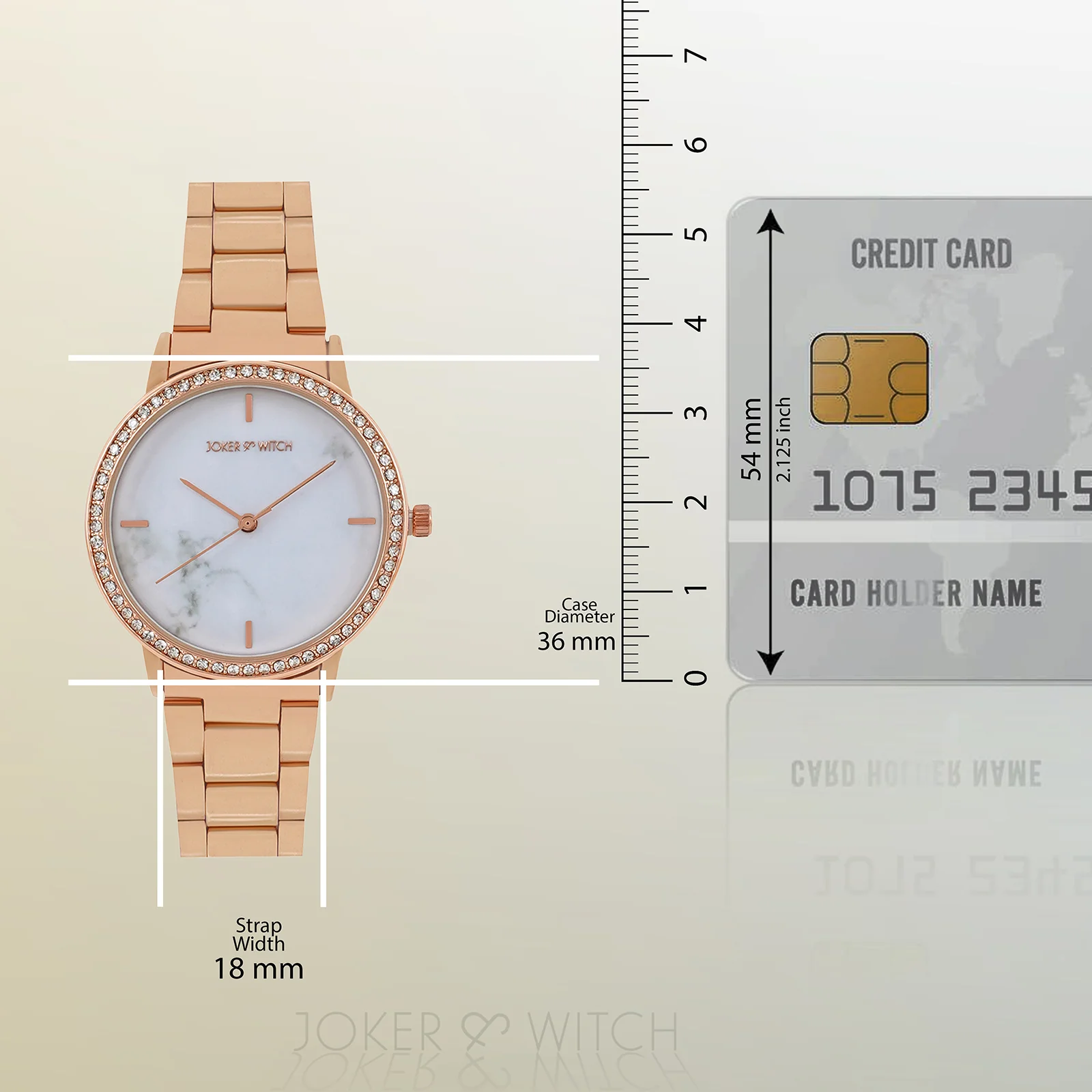 Comet White Marble Medium Rhinestone Dial Rose Gold Linked Chain Strap Women's Watch - Image 8