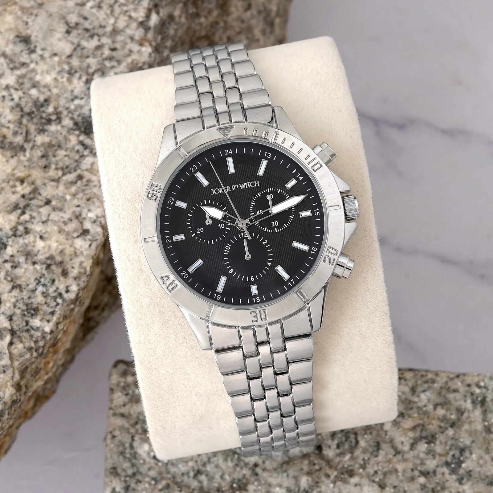Connery Black Large Dial Silver Linked Chain Strap Men's Watch - Image 2