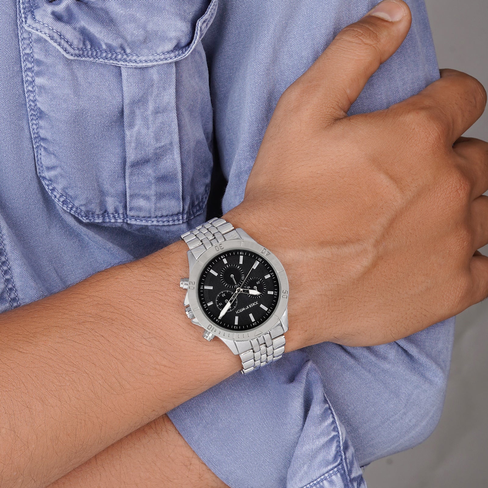 Connery Black Large Dial Silver Linked Chain Strap Men's Watch - Image 3