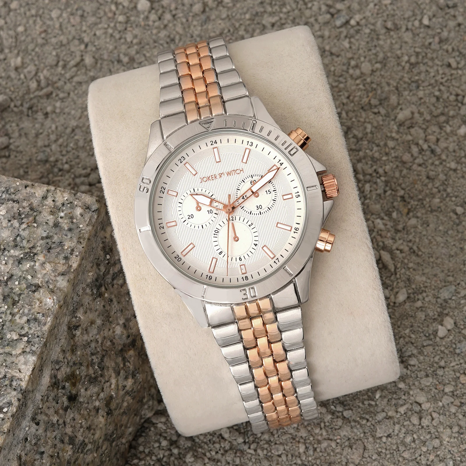 Connery White Large Dial Dual Tone Linked Chain Strap Men's Watch - Image 3