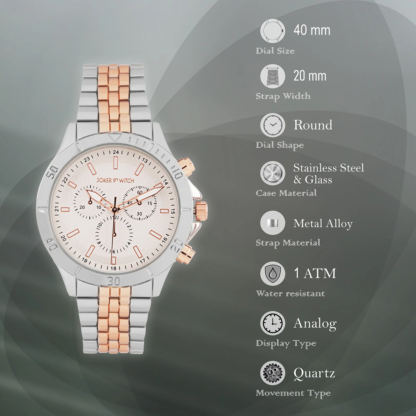 Connery White Large Dial Dual Tone Linked Chain Strap Men's Watch - Image 7