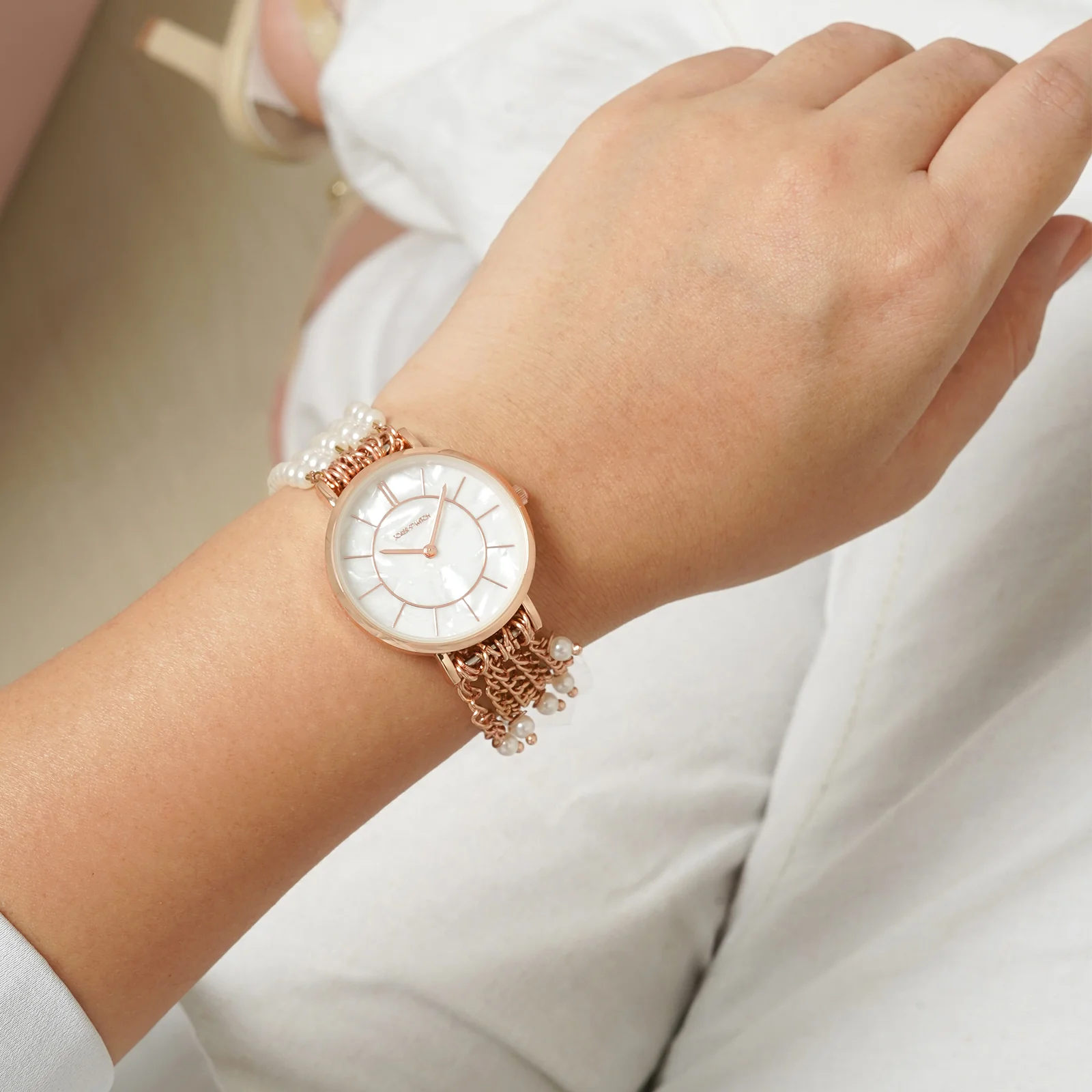 Constance White MOP Medium Dial Rose Gold Pearl Strap Women's Watch - Image 3