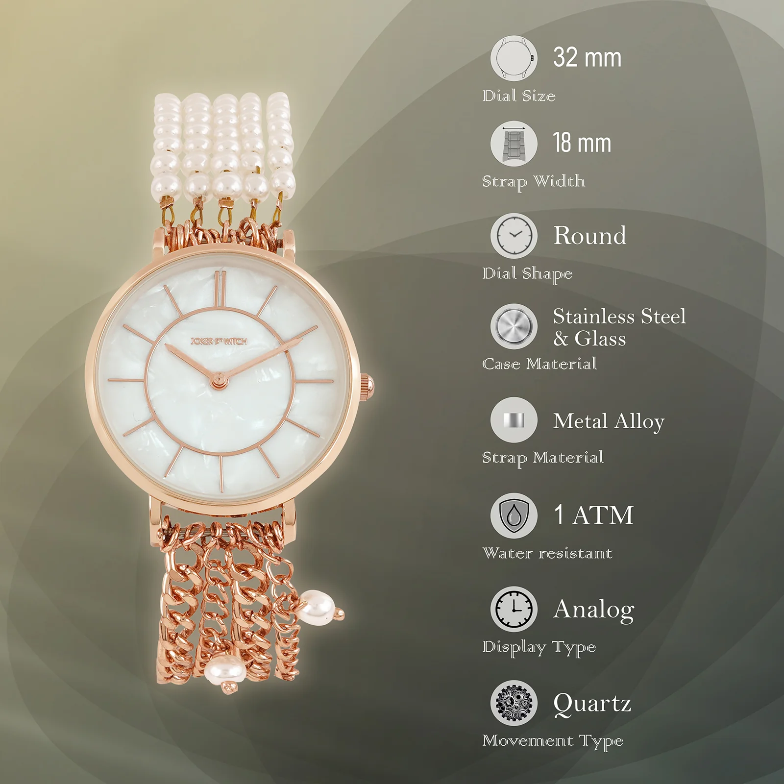 Constance White MOP Medium Dial Rose Gold Pearl Strap Women's Watch - Image 9