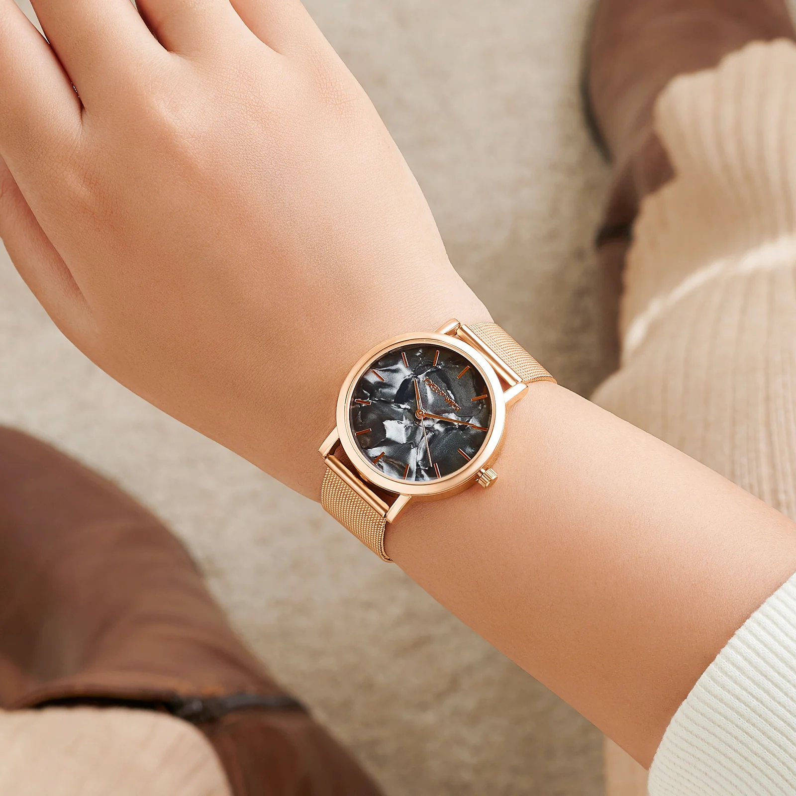 Copenhagen Black MOP Medium Dial Rose Gold Mesh Strap Women's Watch - Image 2