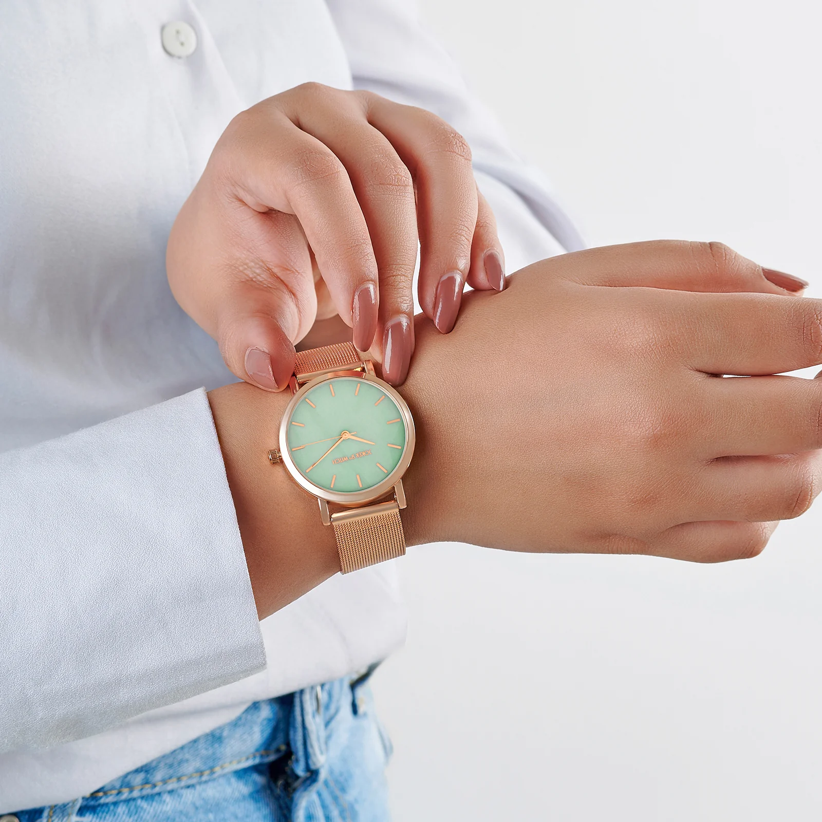 Copenhagen Green Medium Dial Rose Gold Mesh Strap Women's Watch - Image 2