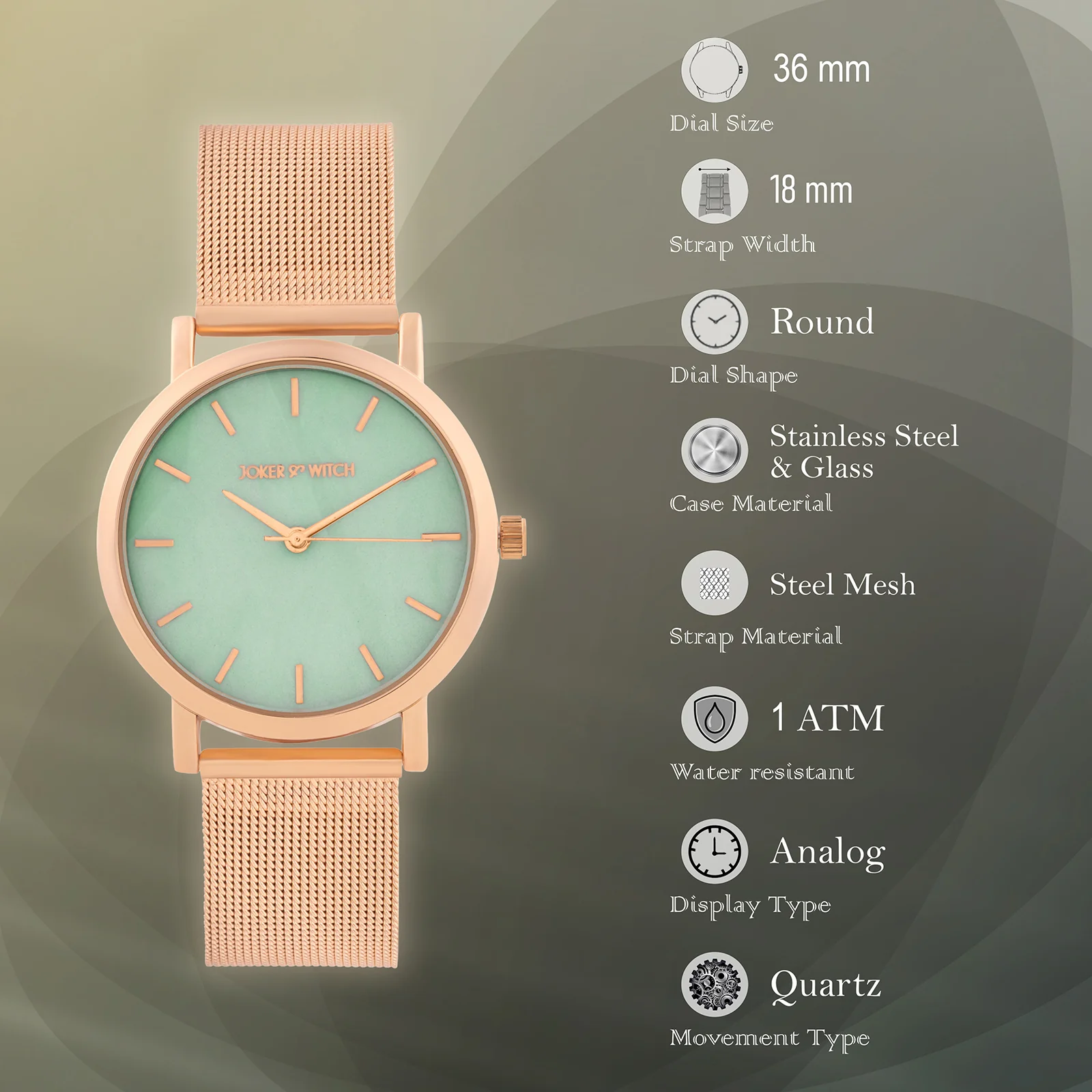 Copenhagen Green Medium Dial Rose Gold Mesh Strap Women's Watch - Image 7