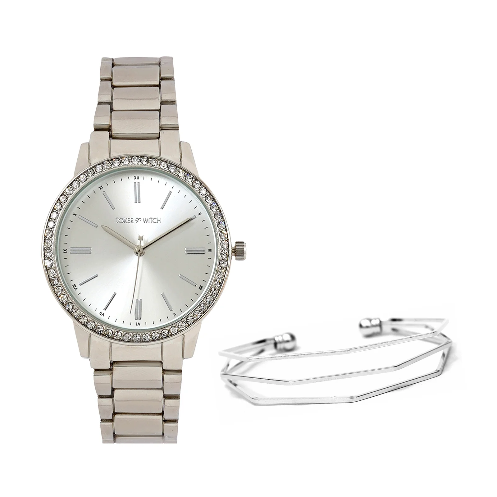 Cosmic Silver Rhinestone Watch Bracelet Stack - Image 4