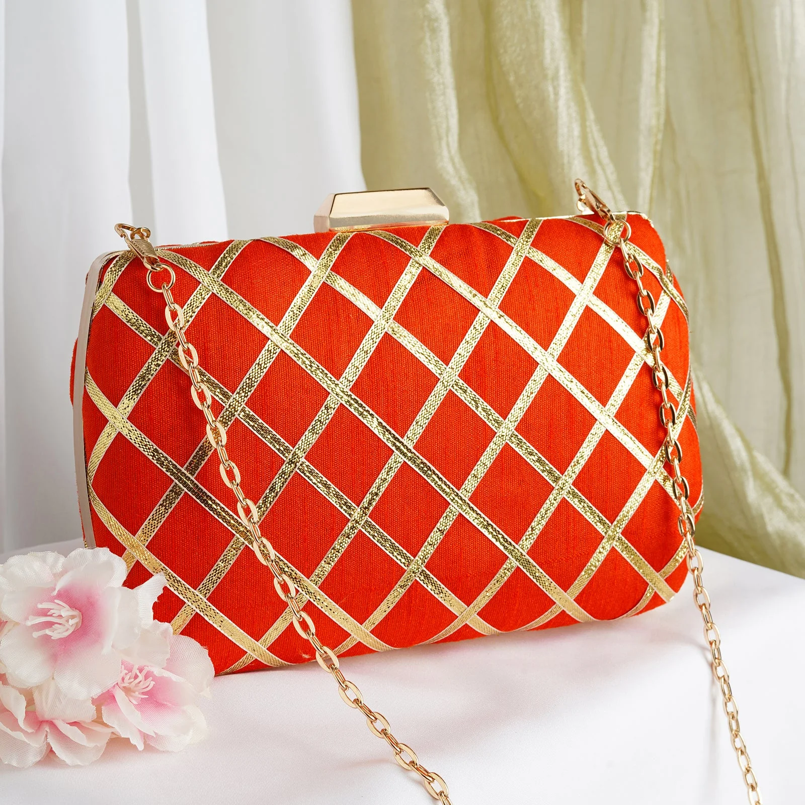 Crossing Paths Orange Fabric Clutch - Image 2