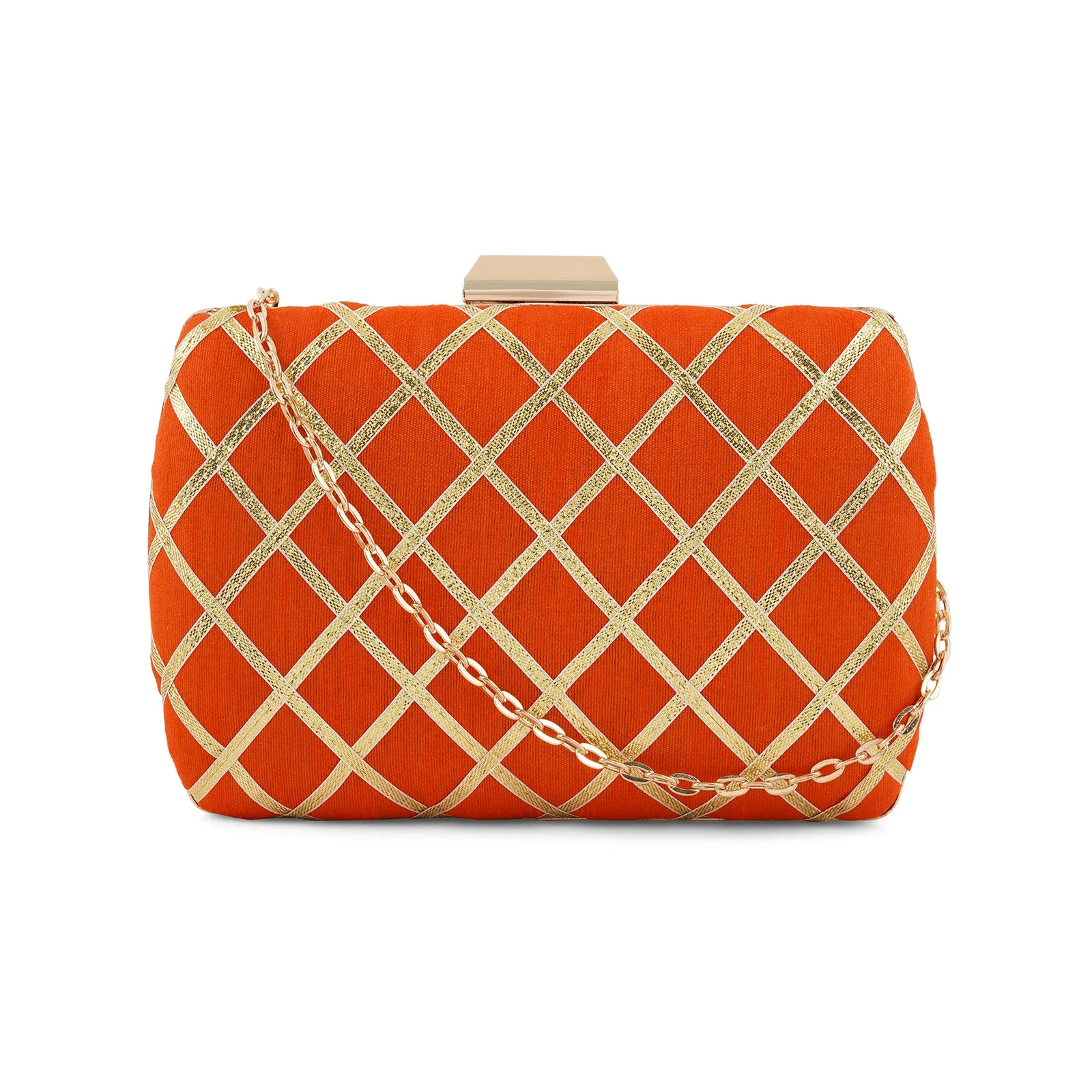 Crossing Paths Orange Fabric Clutch - Image 3