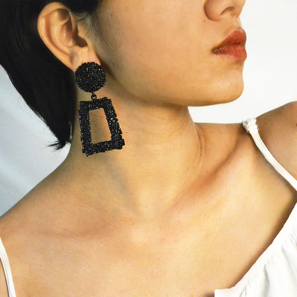 Crumbled Roses Metallic Black Party Earrings - Image 2