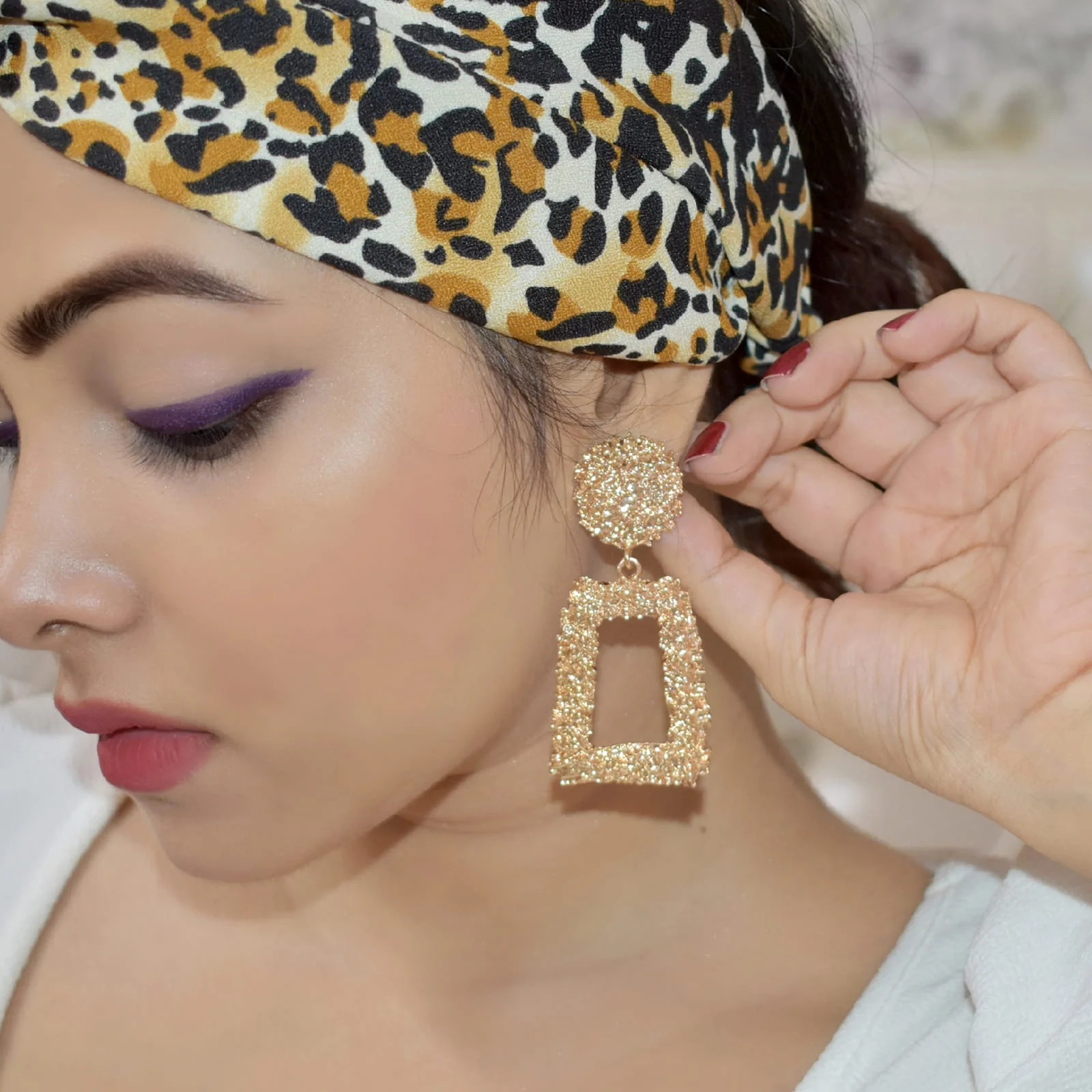 Crumbled Roses Metallic Gold Party Earrings - Image 2