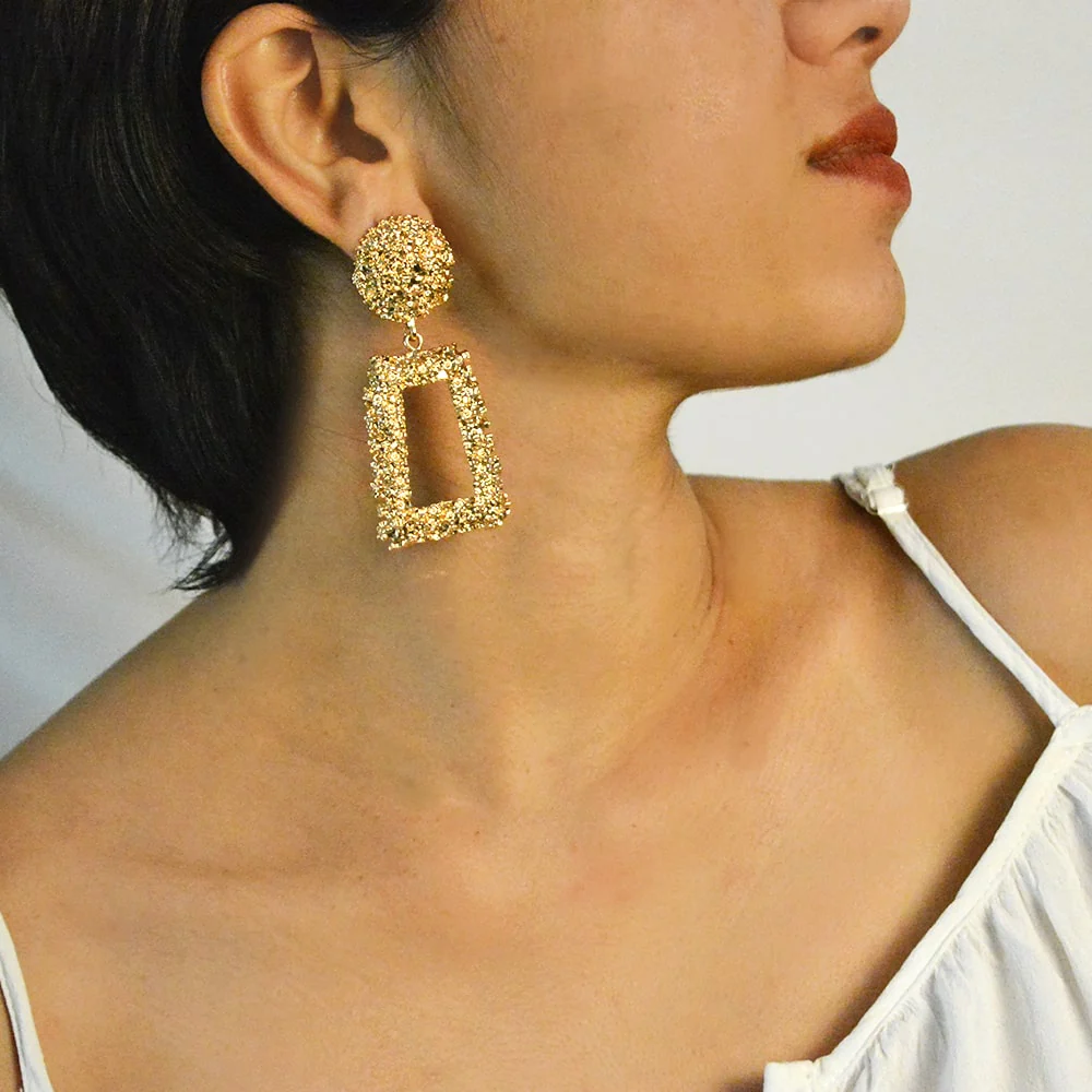 Crumbled Roses Metallic Gold Party Earrings - Image 7