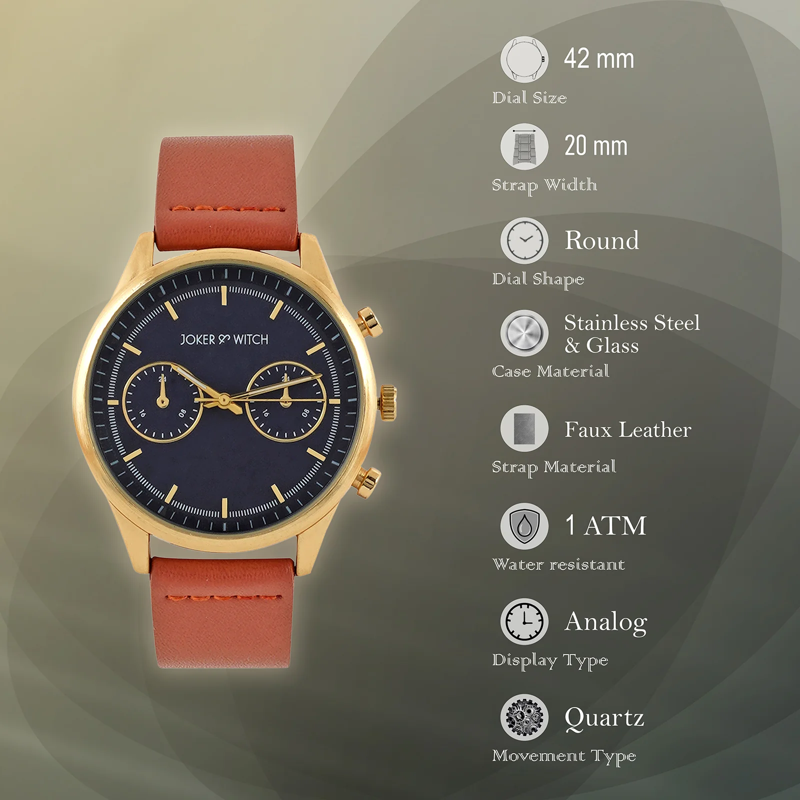 Cruz Blue Large Dial Tan PU Strap Men's Watch - Image 7