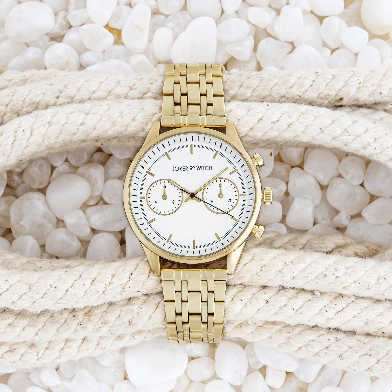 Cruz White Large Dial Gold Linked Chain Strap Men's Watch - Image 2